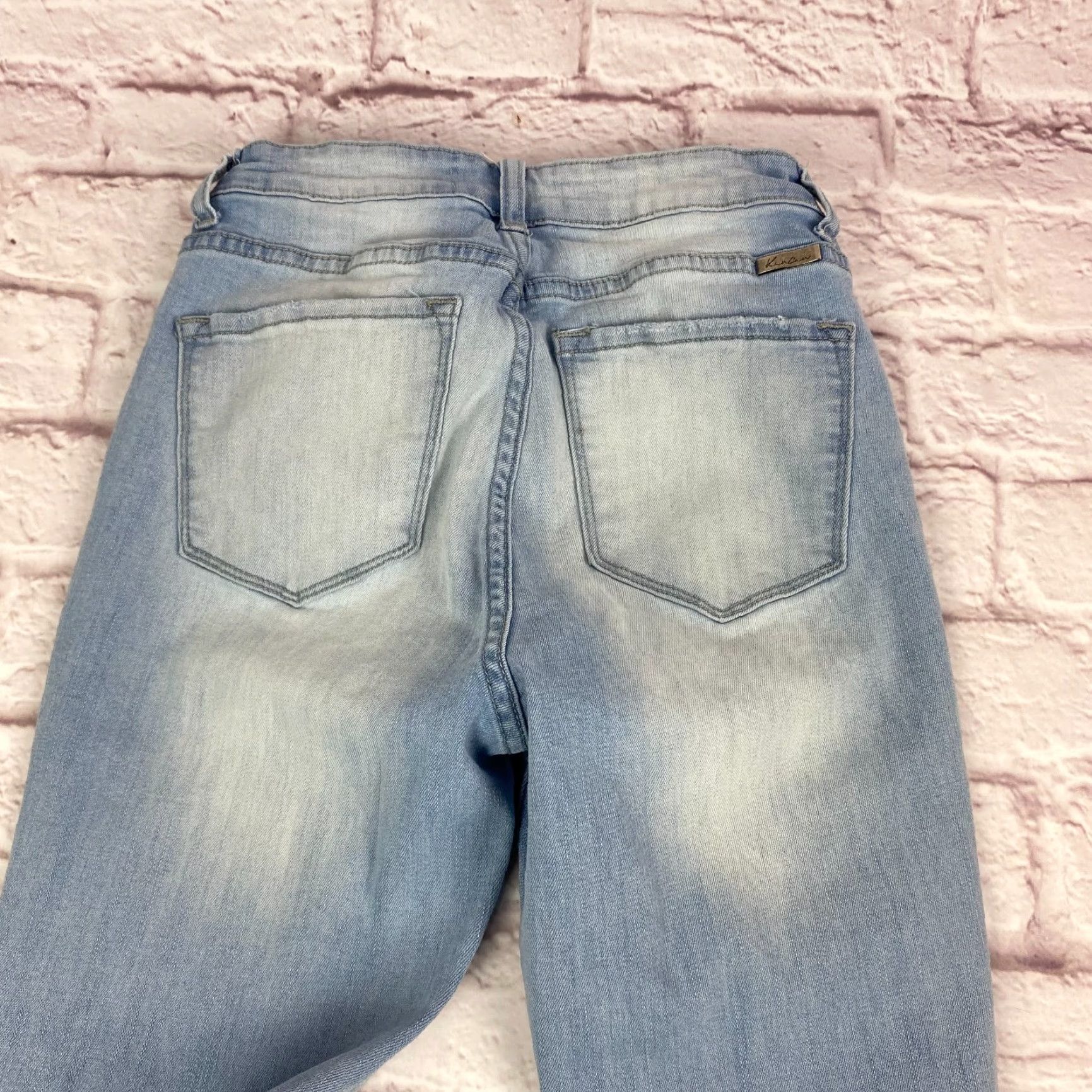 Vintage Kancan Jeans Junior Teens Size 5 Straight Light Blue Distressed Raw Hem Wash Size 27" / US 4 / IT 40 - 7 Thumbnail