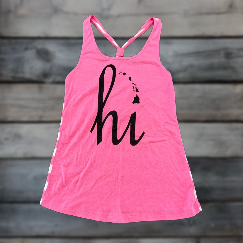 Pinko VINTAGE Hawaii Hi Shirt Womens Small Pink Tank Top Sleeveless Cotton Striped Y2K Size S / US 4 / IT 40 - 1 Thumbnail