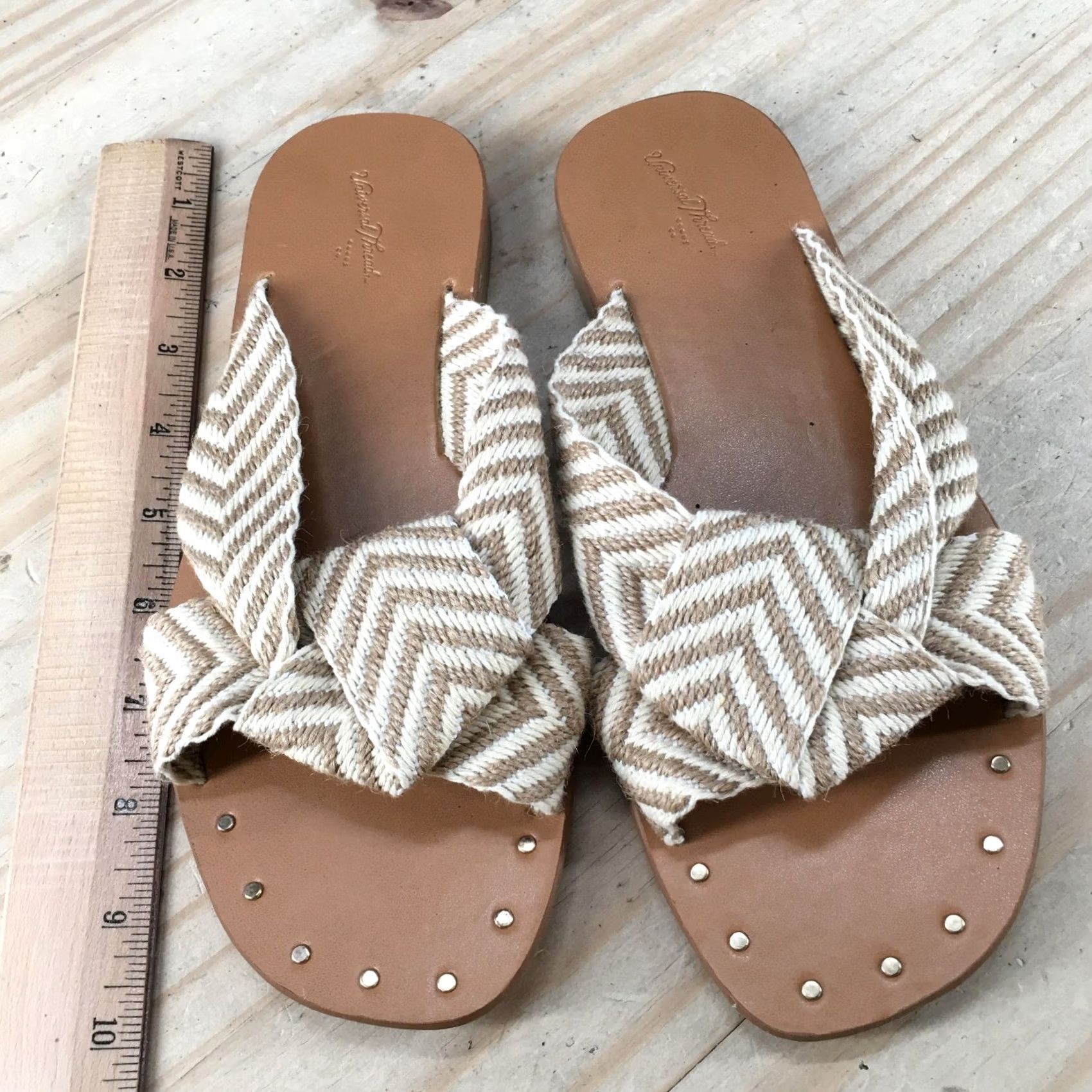 Vintage Universal Thread Sandals Womens 6.5 Louise Chevron Open Toe Slide Beige Size US 7 / IT 37 - 5 Thumbnail