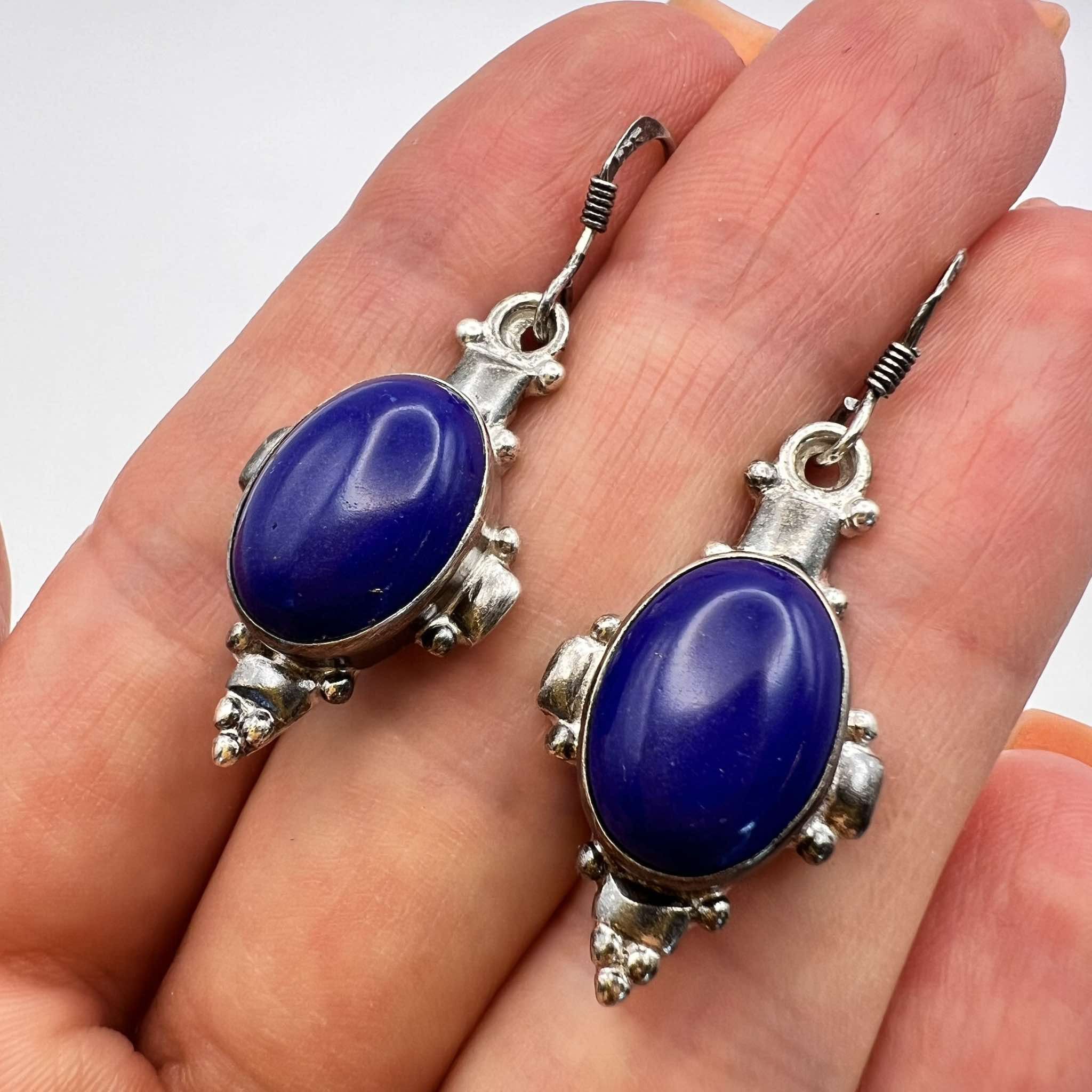 Sterling Silver Vintage Sterling Silver 925 Earrings Lapis Lazuli Stone Size ONE SIZE - 5 Thumbnail