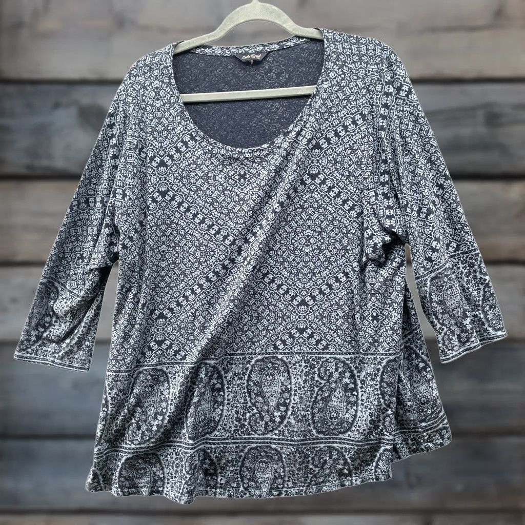 Lucky Brand Lucky T-Shirt Womens 2X Navy Blue Boho Print 3/4 Sleeve Modal Blend Size XXL / US 16-18 / IT 52-54 - 1 Thumbnail