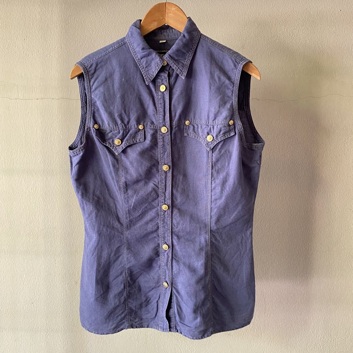 Versace VERSACE Indigo Sleeveless Denim Shirt Size M / US 6-8 / IT 42-44 - 6 Thumbnail