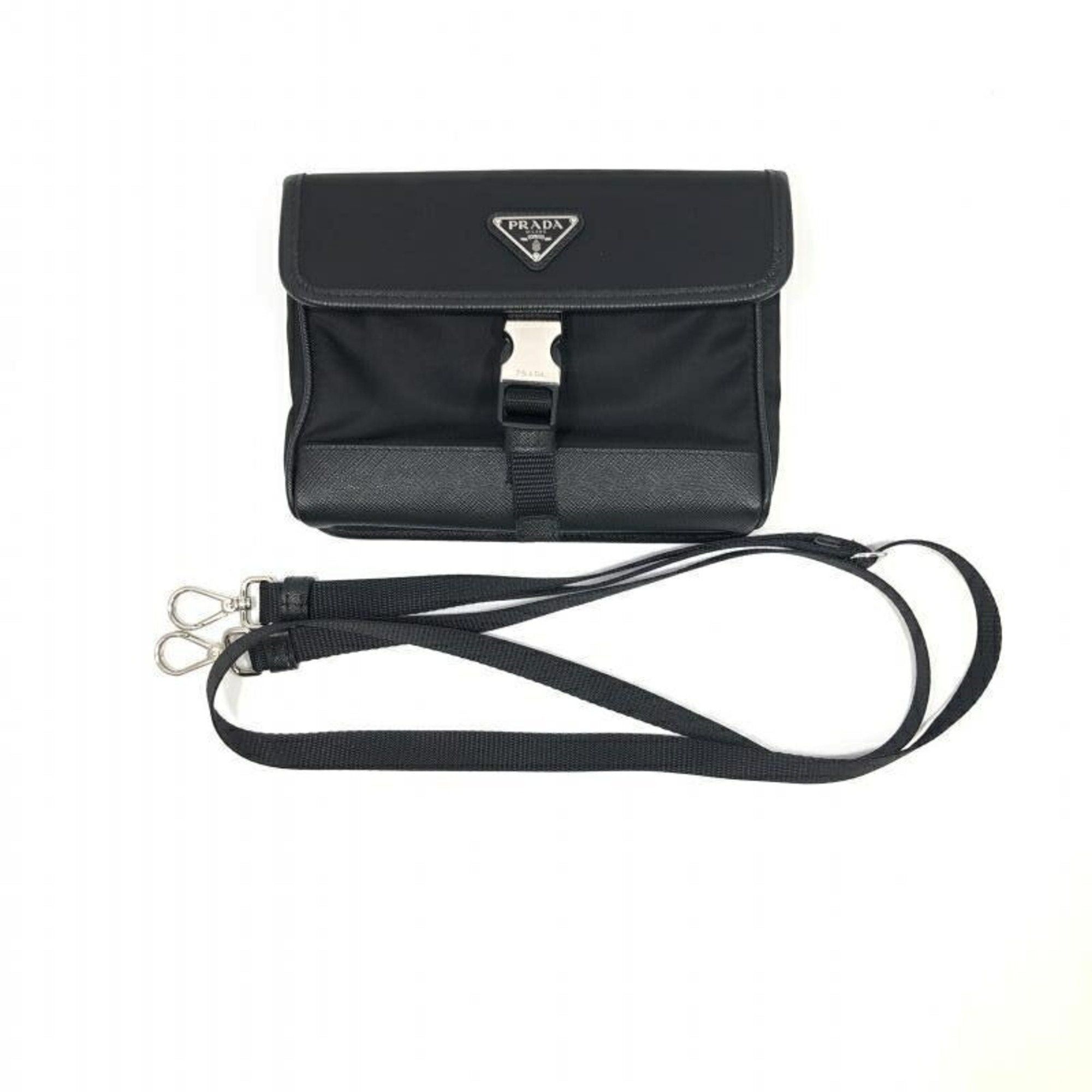 image of Prada Renylon Saffiano Smartphone Shoulder 2Zh108 Black R-B, Women's