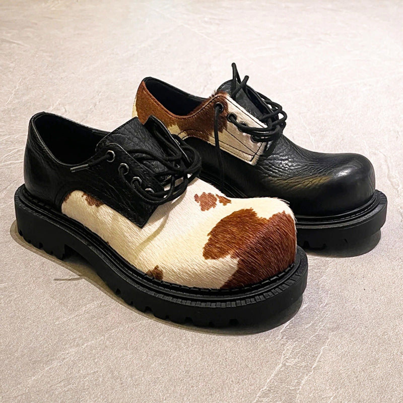 Leather Cream Cow-Texture Leather Derby Shoes Size US 7 / EU 40 - 2 Thumbnail