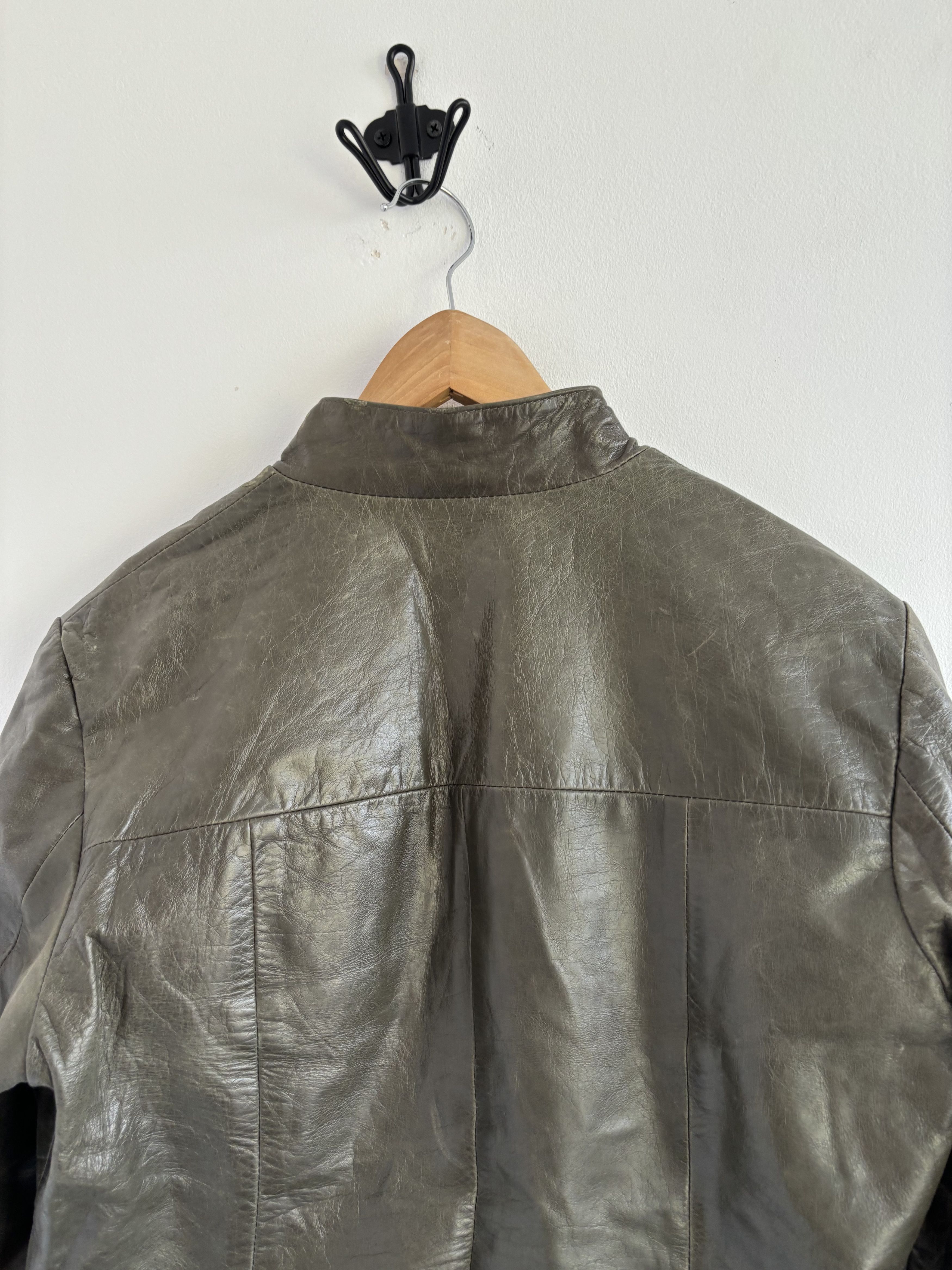 Genuine Leather Womens Olive Cow Nappa Leather Biker Style Rick Owens Jacket Size S / US 4 / IT 40 - 5 Thumbnail