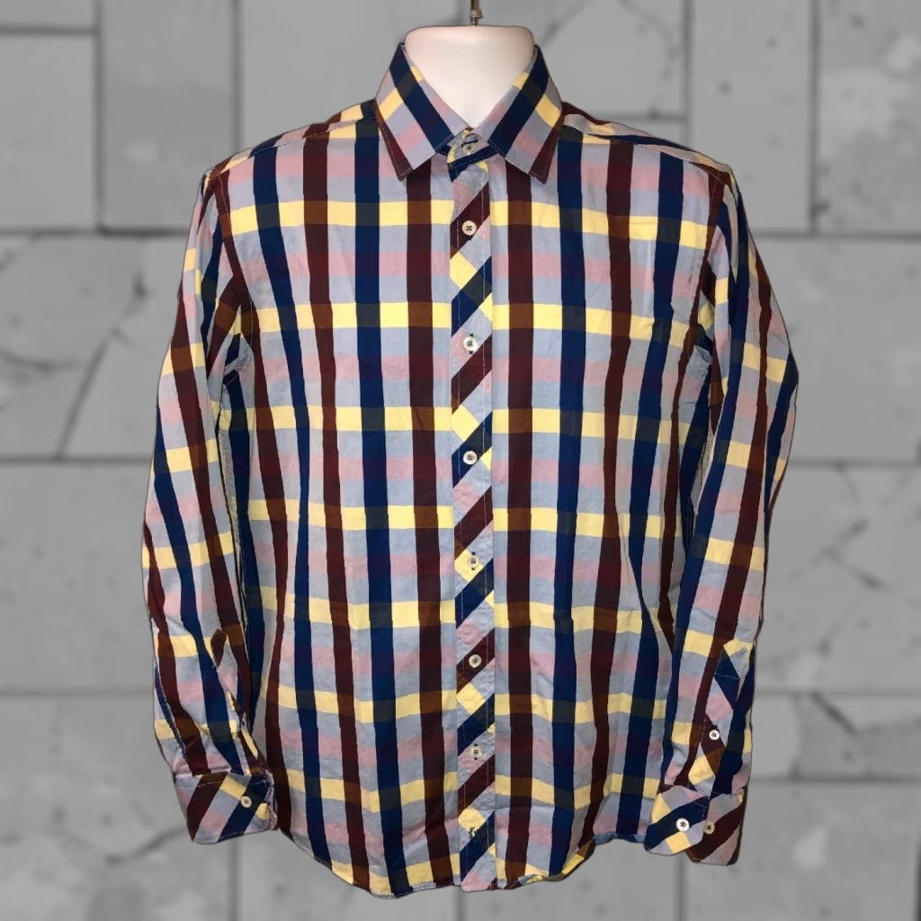 BUGATCHI Bugatchi Uomo Shirt Plaid Button-Front Shaped Fit Mens M Multicolor Long Sleeve Button-Up 22 Inch Armpit Size US M / EU 48-50 / 2 - 1 Thumbnail