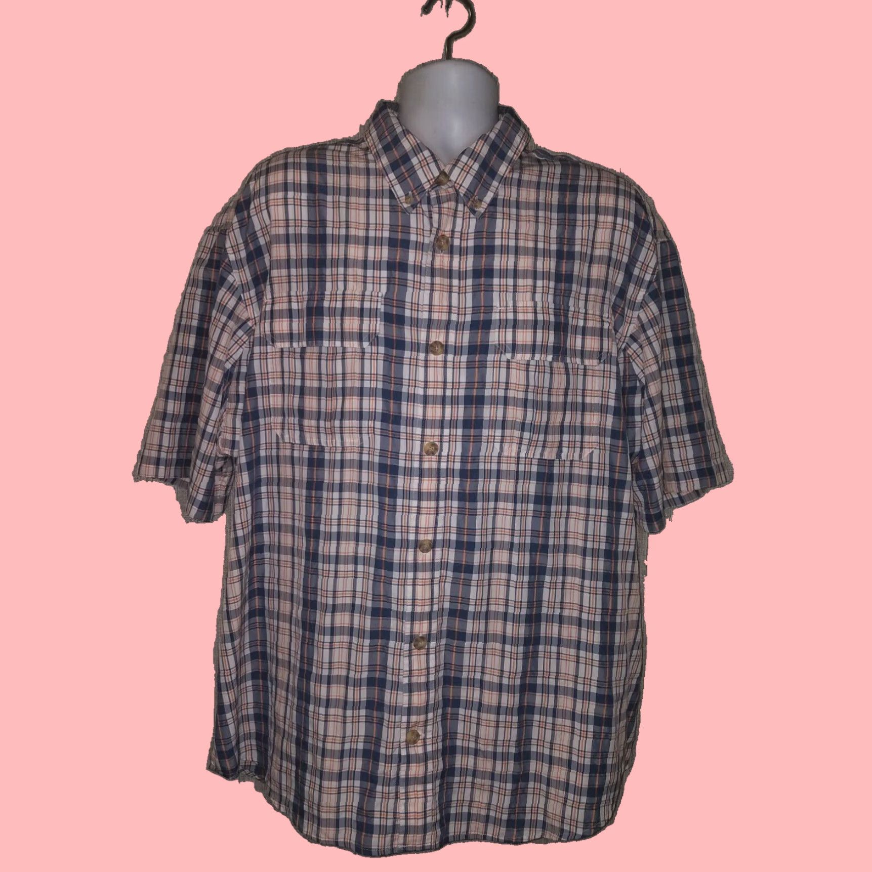 Vintage Authentic Duluth Trading Company Poly Nylon Blend Orange White Plaid Shirt ButtonClosure Size US XL / EU 56 / 4 - 1 Thumbnail