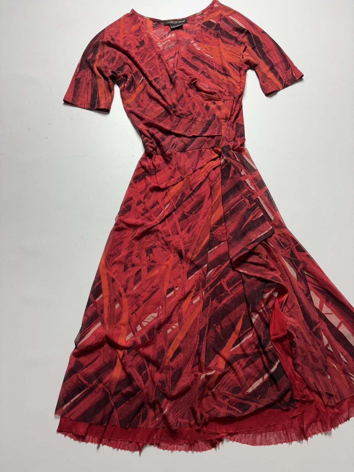 Vintage VINTAGE 90s MIDI MESH PRINTED RUFFLE NATURE DRESS Size M / US 6-8 / IT 42-44 - 5 Thumbnail