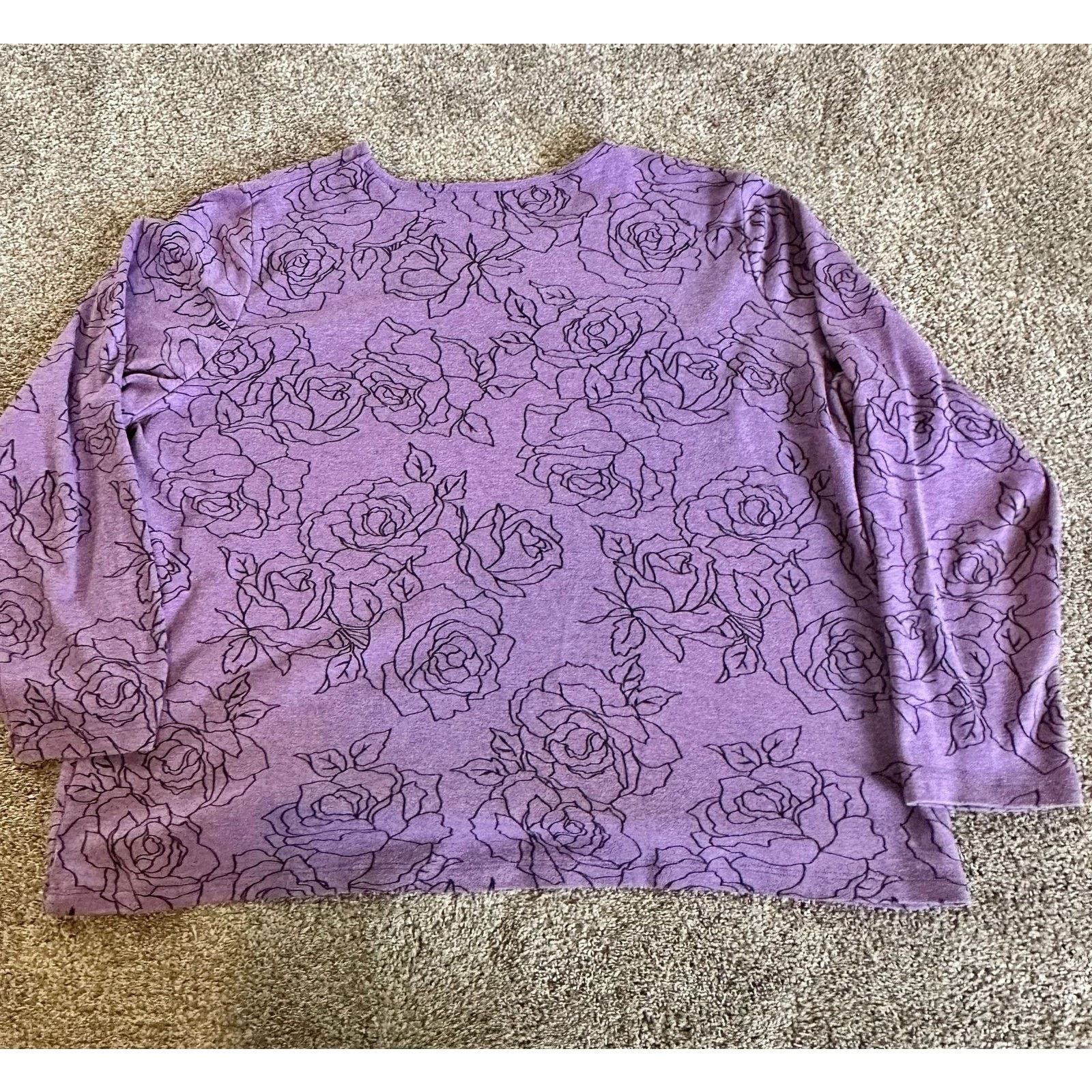 Croft & Barrow Croft & Barrow Women's 2X Purple Floral Long Sleeve Shirt Size XXL / US 16-18 / IT 52-54 - 7 Thumbnail