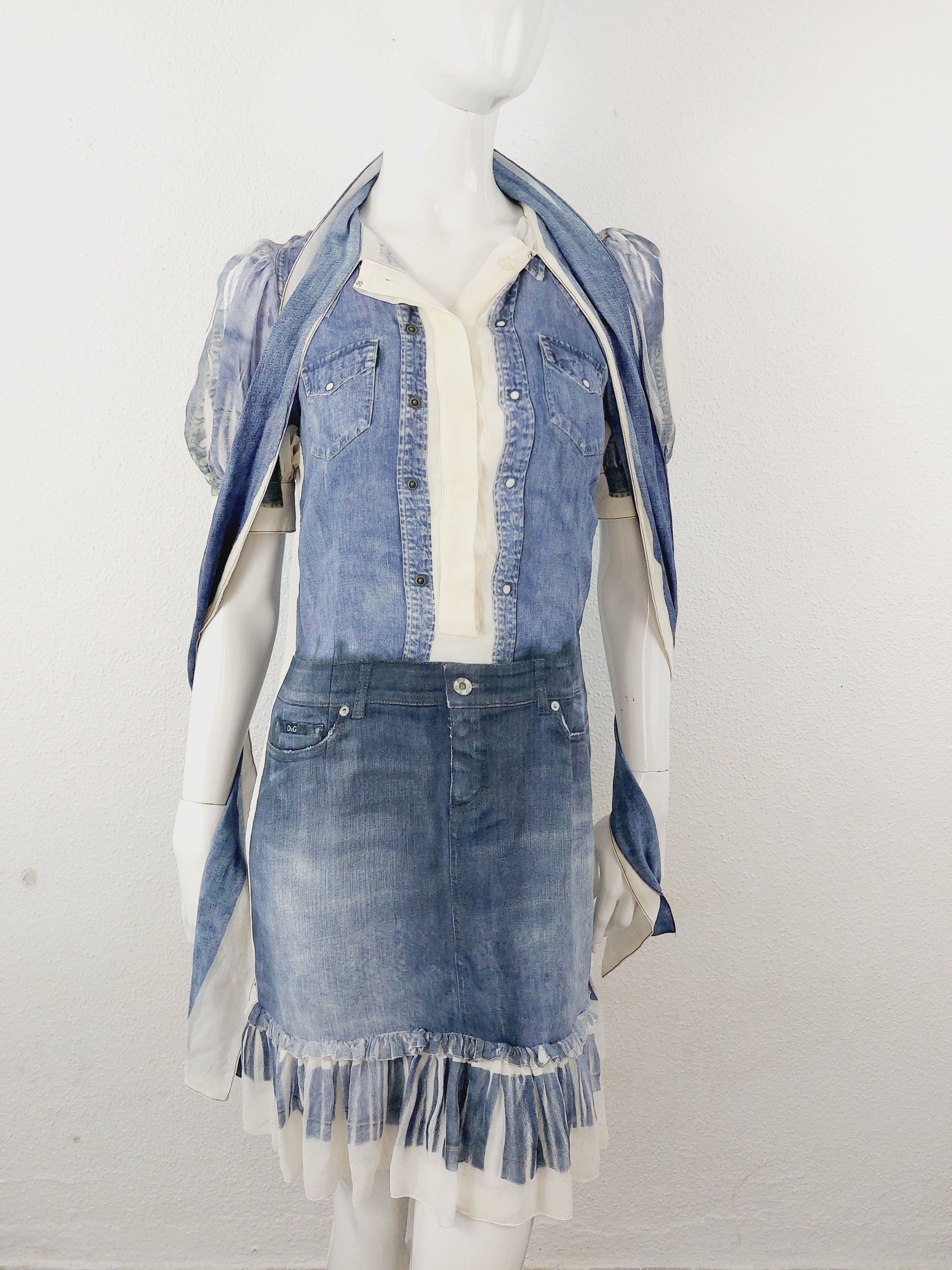 Dolce & Gabbana D&G Denim Optical Illusion Silk Dress