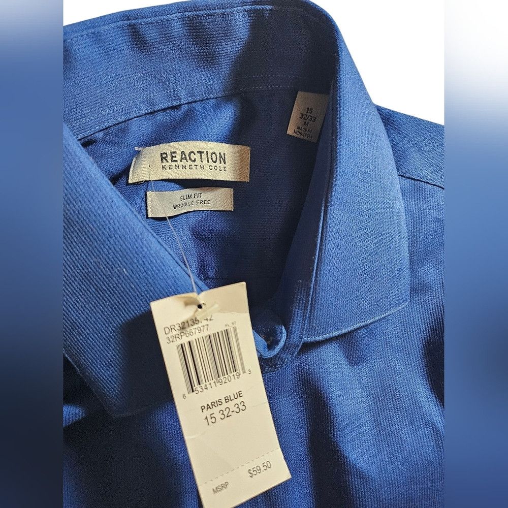 Kenneth Cole Kenneth Cole Paris Blue Slim Fit Long Sleeve Button Up Shir Size US S / EU 44-46 / 1 - 2 Thumbnail