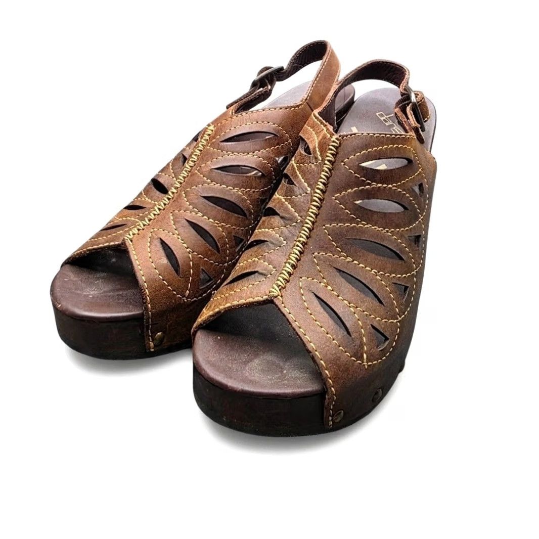 Dansko VINTAGE Dansko Women's Sissy Brown Leather Cut Out Platform Clog Sandals Size 38 Studded Size US 8 / IT 38 - 2 Thumbnail