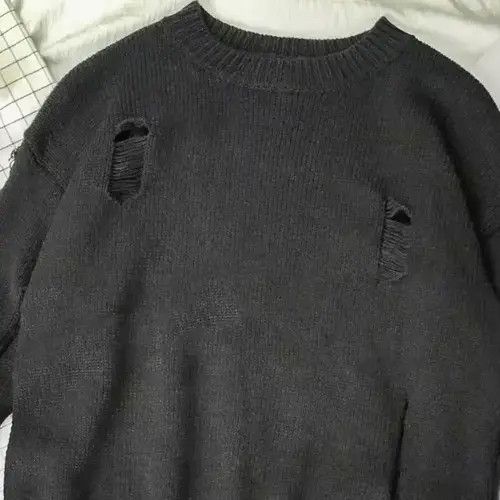 Japanese Brand × Vintage Vintage Wash Hole Ripped Knitted Sweater Y2k Streetwear Size US L / EU 52-54 / 3 - 4 Thumbnail