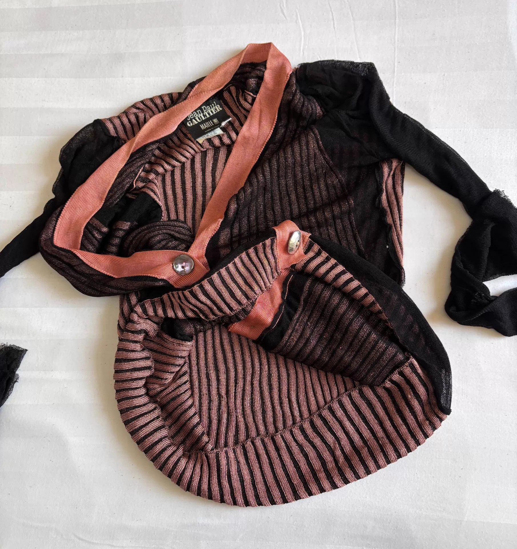 Jean Paul Gaultier JPG Vintage Knit & Tulle Stripe Cardigan 40 Size S / US 4 / IT 40 - 5 Thumbnail