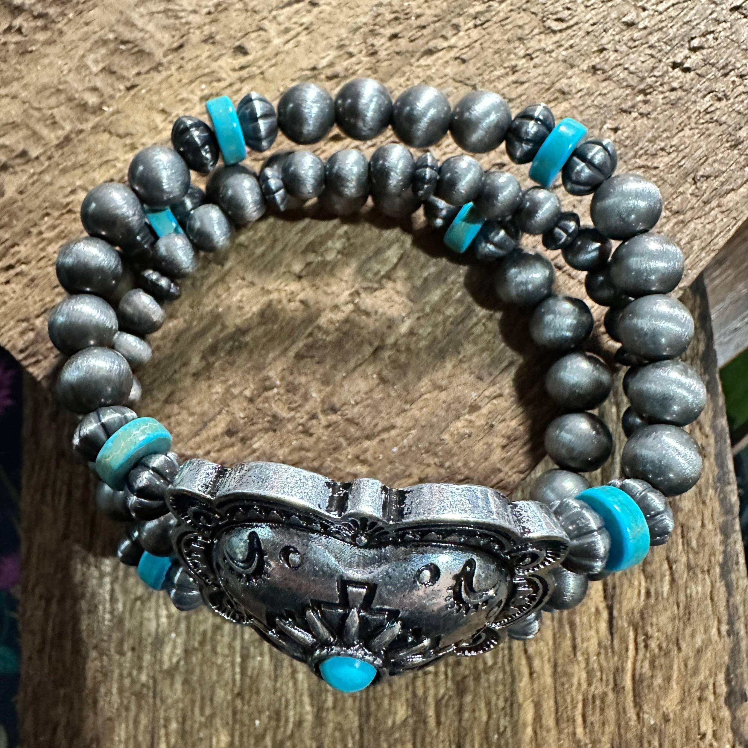 Other Silver Western Heart Navajo Turquoise Beads Bracelet for Sty Size ONE SIZE - 2 Thumbnail