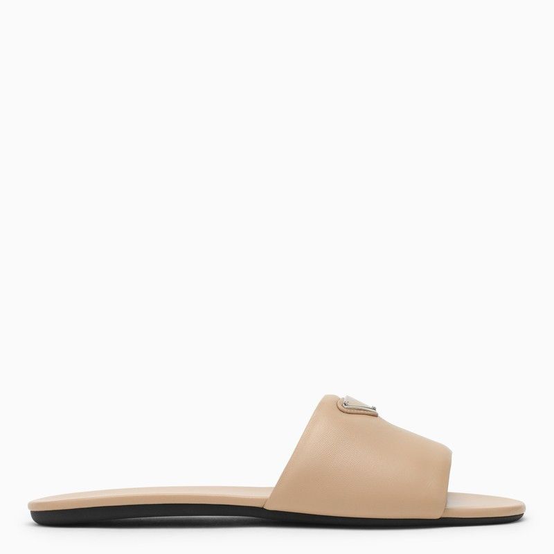 image of Prada Sand-Coloured Leather Slide With Logo in Beige, Women's (Size 6)