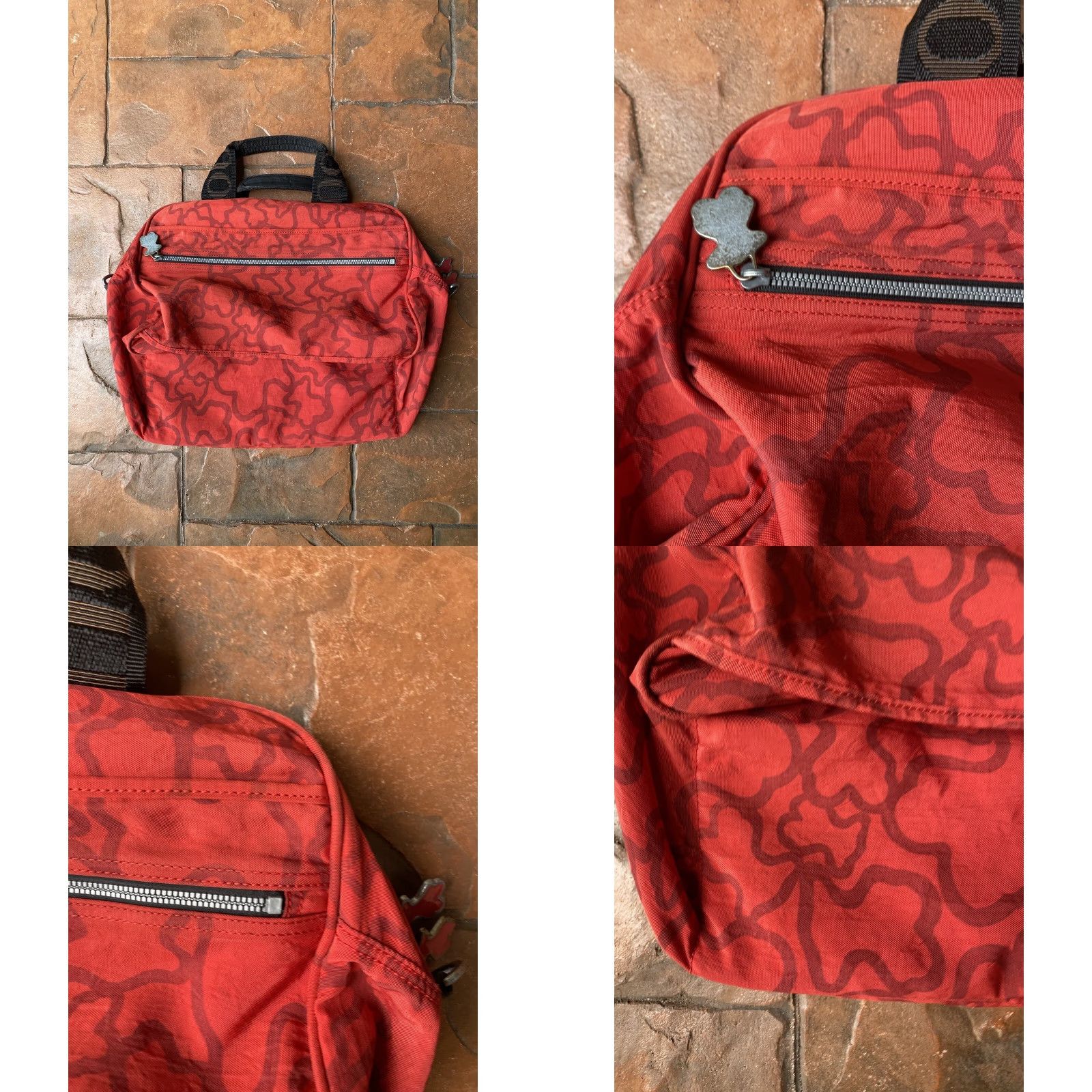 Vintage TOUS Signature Messenger Crossbody Hand Bag Red Nylon Zip Large Nylon Exterior Brand: Tous Crossbody Bag Women Adjustable Strap Size ONE SIZE - 8 Thumbnail