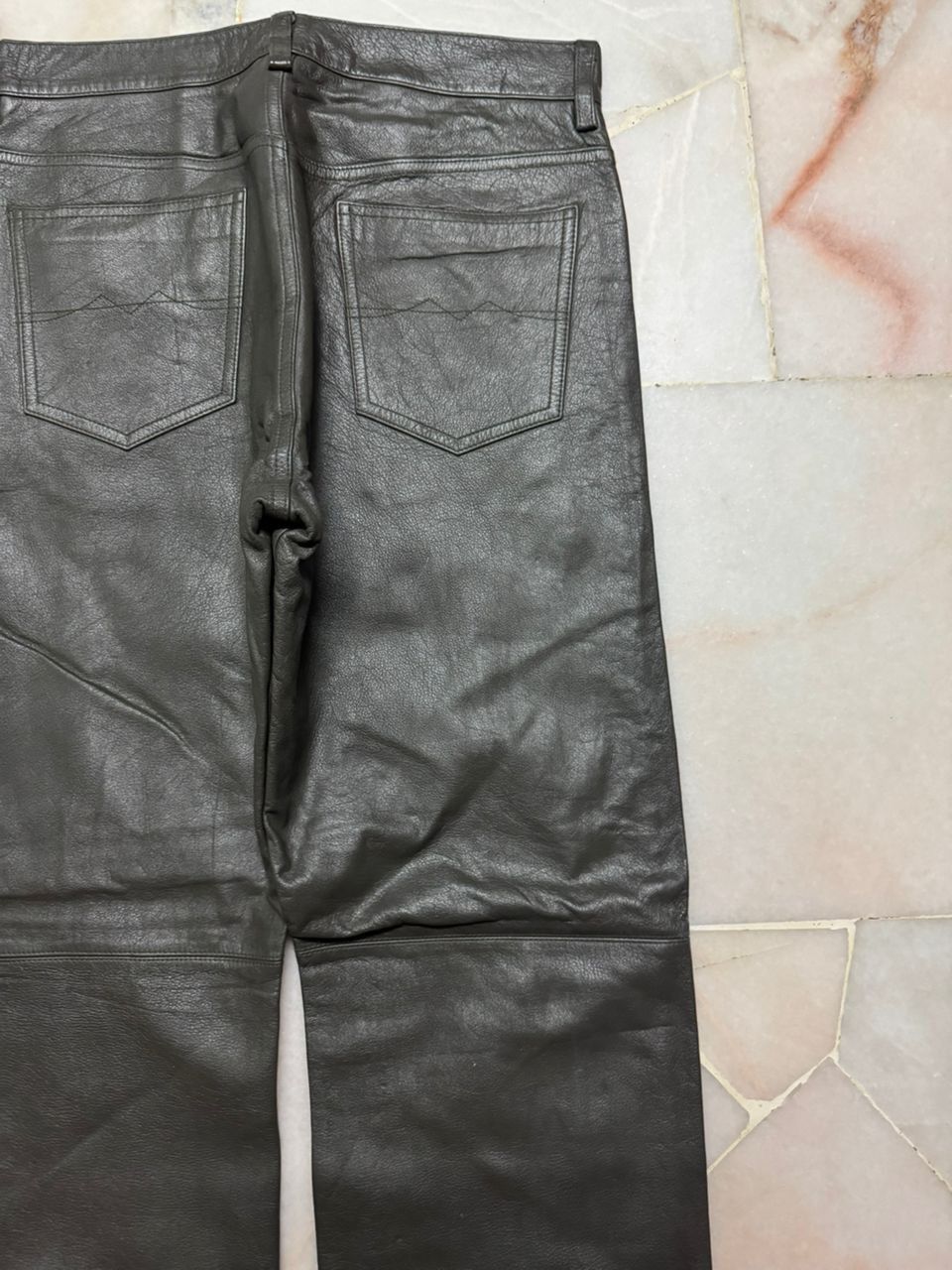 Michel Klein 💥Vintage 90s Michel Klein Homme Paris Leather Pants Dark Size US 28 / EU 44 - 15 Thumbnail