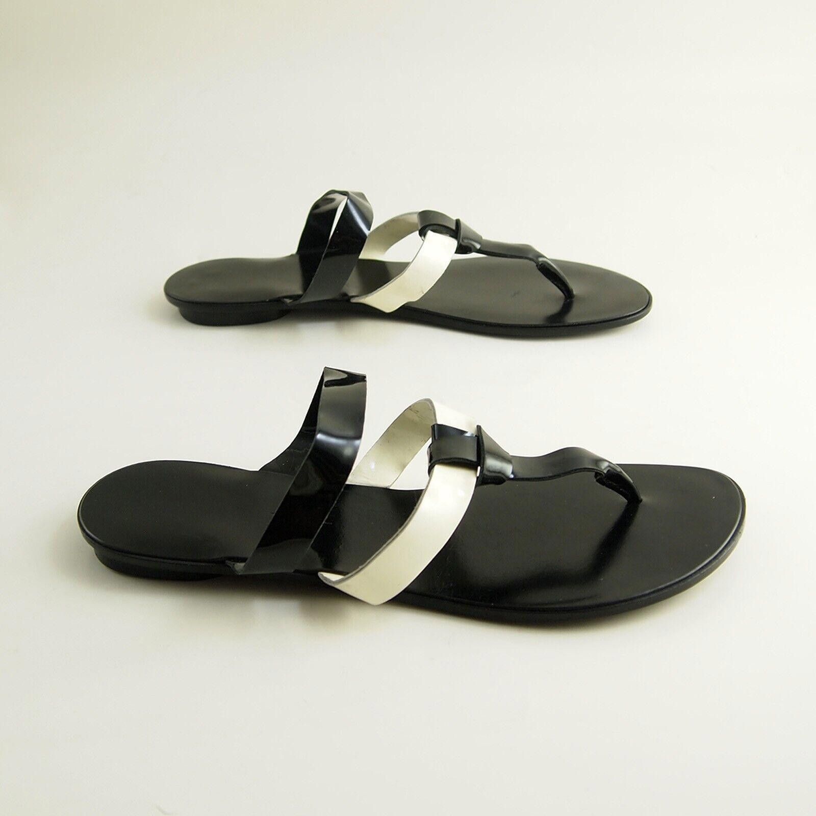 Designer Max Mara Weekend Thong Slides Black Ivory Leather US 8 EU 38 Size US 8 / IT 38 - 4 Thumbnail