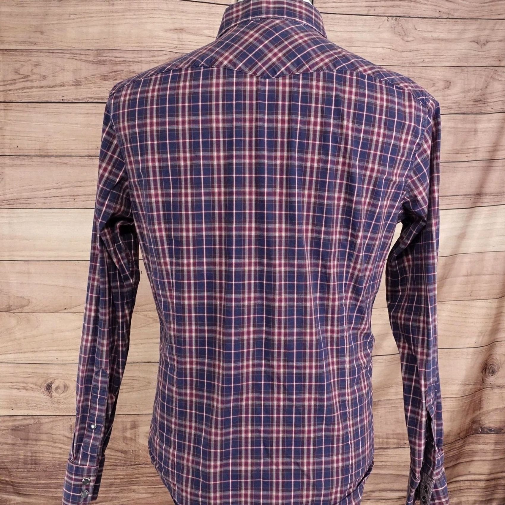 Banana Republic VINTAGE Banana Republic Pearl Snap Shirt Mens M Blue Plaid Long Sleeve Button-Up Slim Fit Size US M / EU 48-50 / 2 - 4 Thumbnail