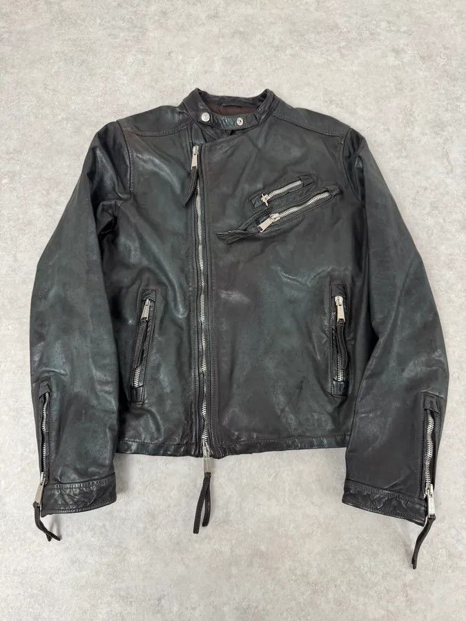 Dsquared2 SS2010 Dsquared2 Biker Asymmetrical Black Gren Leather Jacket Size US M / EU 48-50 / 2 - 1 Thumbnail