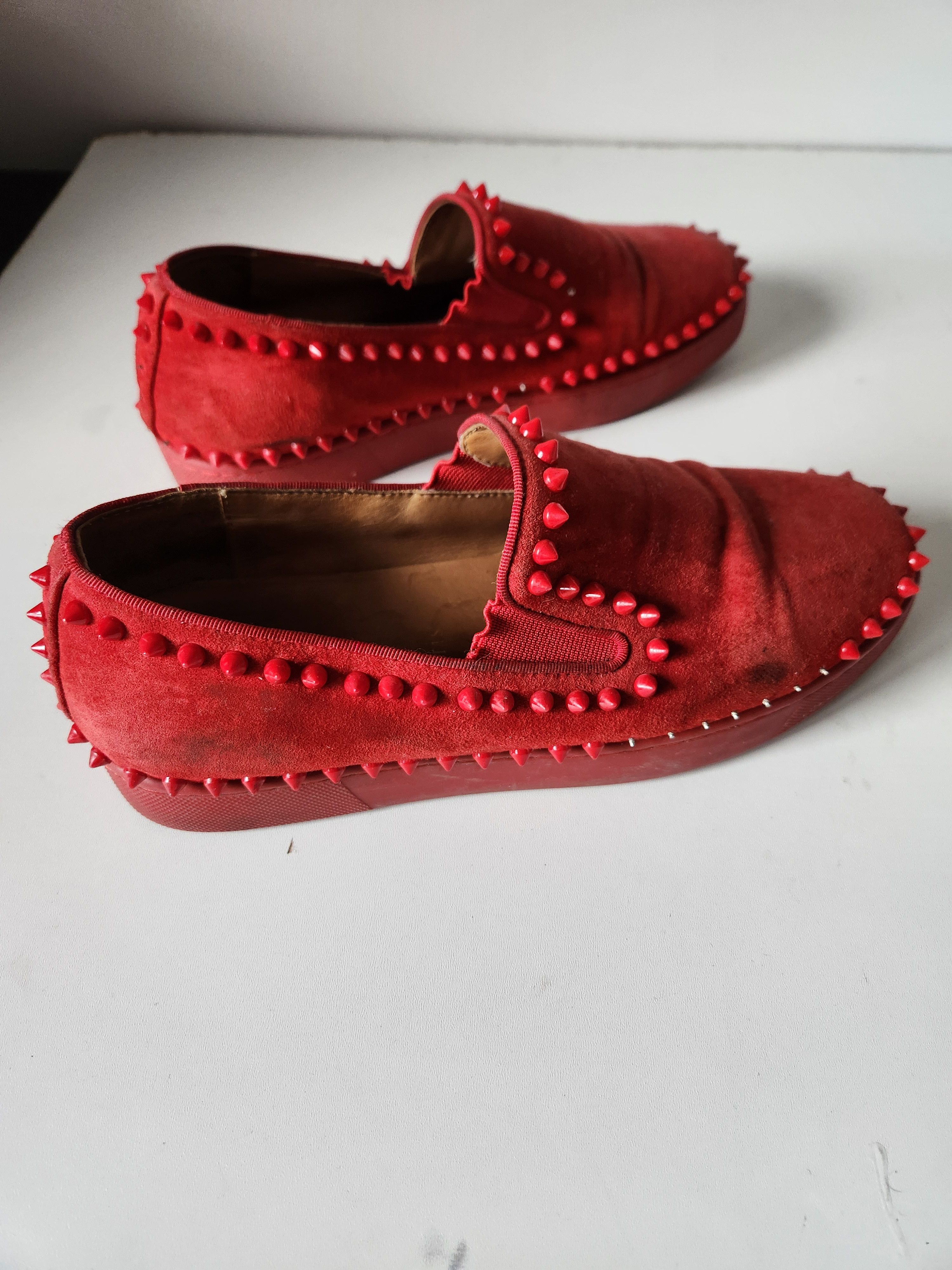 Christian Louboutin CHRISTIAN LOUBOUTIN | Pik Boat Mens Shoes Spike Slipons Red Size US 6.5 / EU 39-40 - 15 Thumbnail