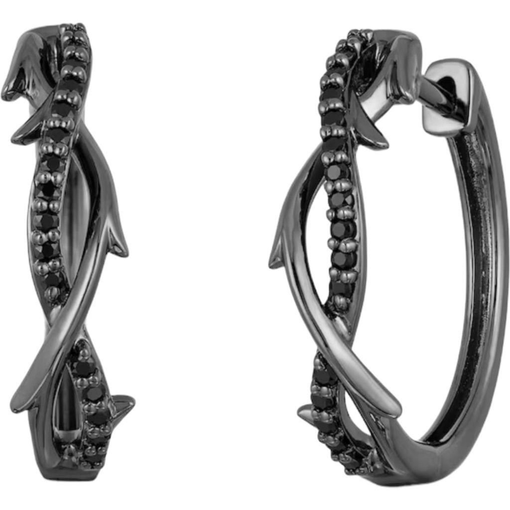 image of Enchanted Disney Maleficent 1/5 Ct. Black Diamond Hoops, Women's
