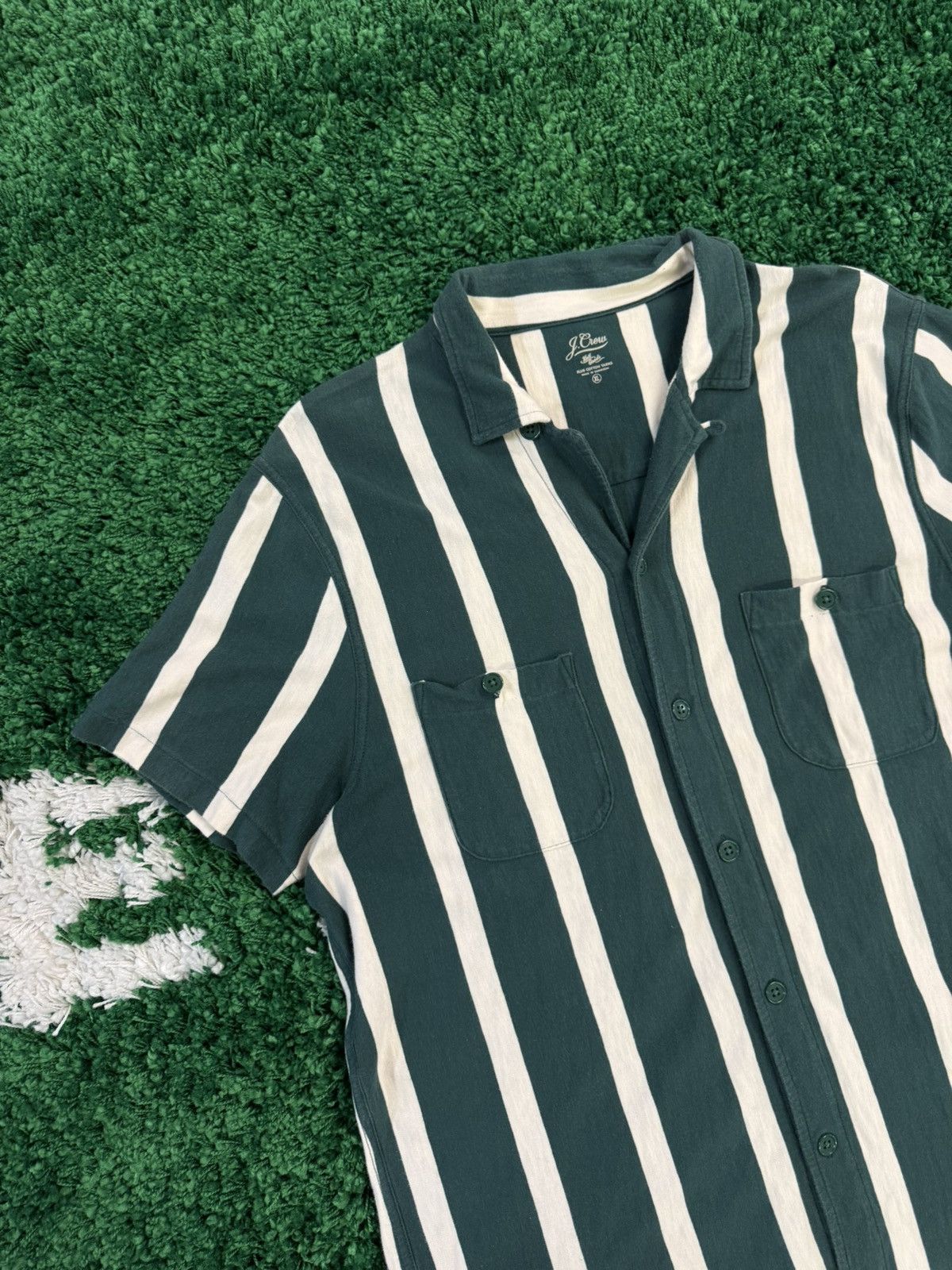J.Crew RARE J.Crew Kraft Goods Forest Green Striped Yarn Polo XL Size US XL / EU 56 / 4 - 2 Thumbnail