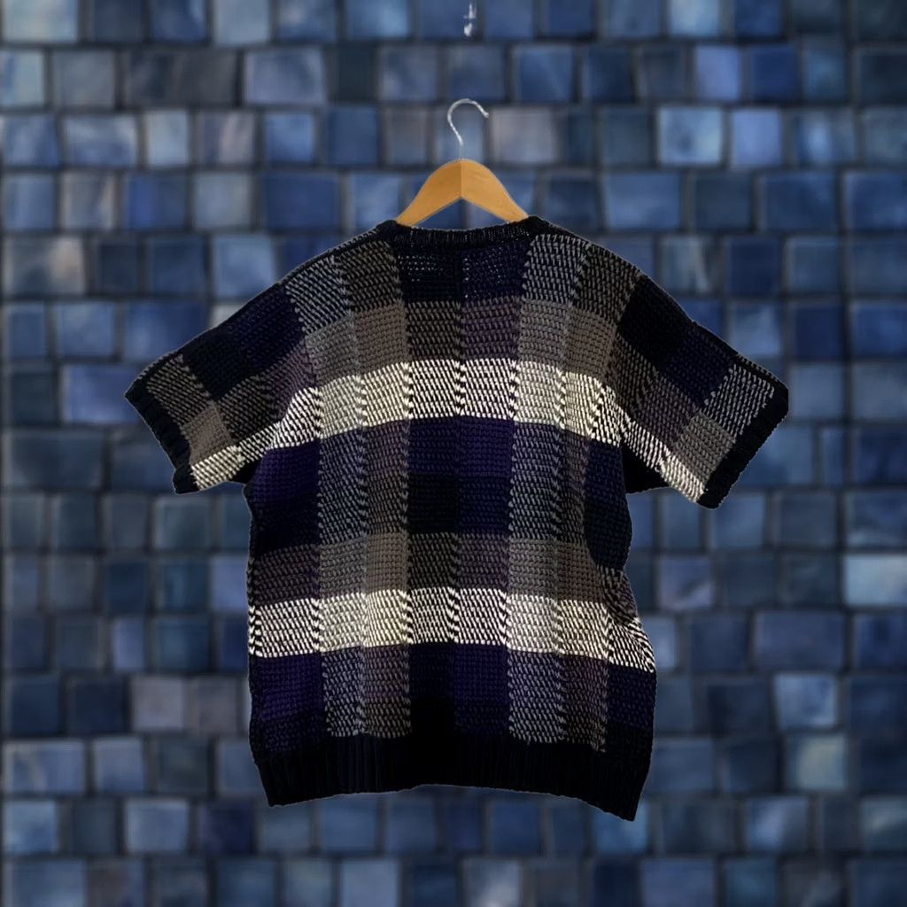 Issey Miyake ISSEY MIYAKE MEN Purple Check Short Sleeve Knit Sweater XL Size Purple Knit Mens Baseball? Wait. Size US XL / EU 56 / 4 - 1 Thumbnail