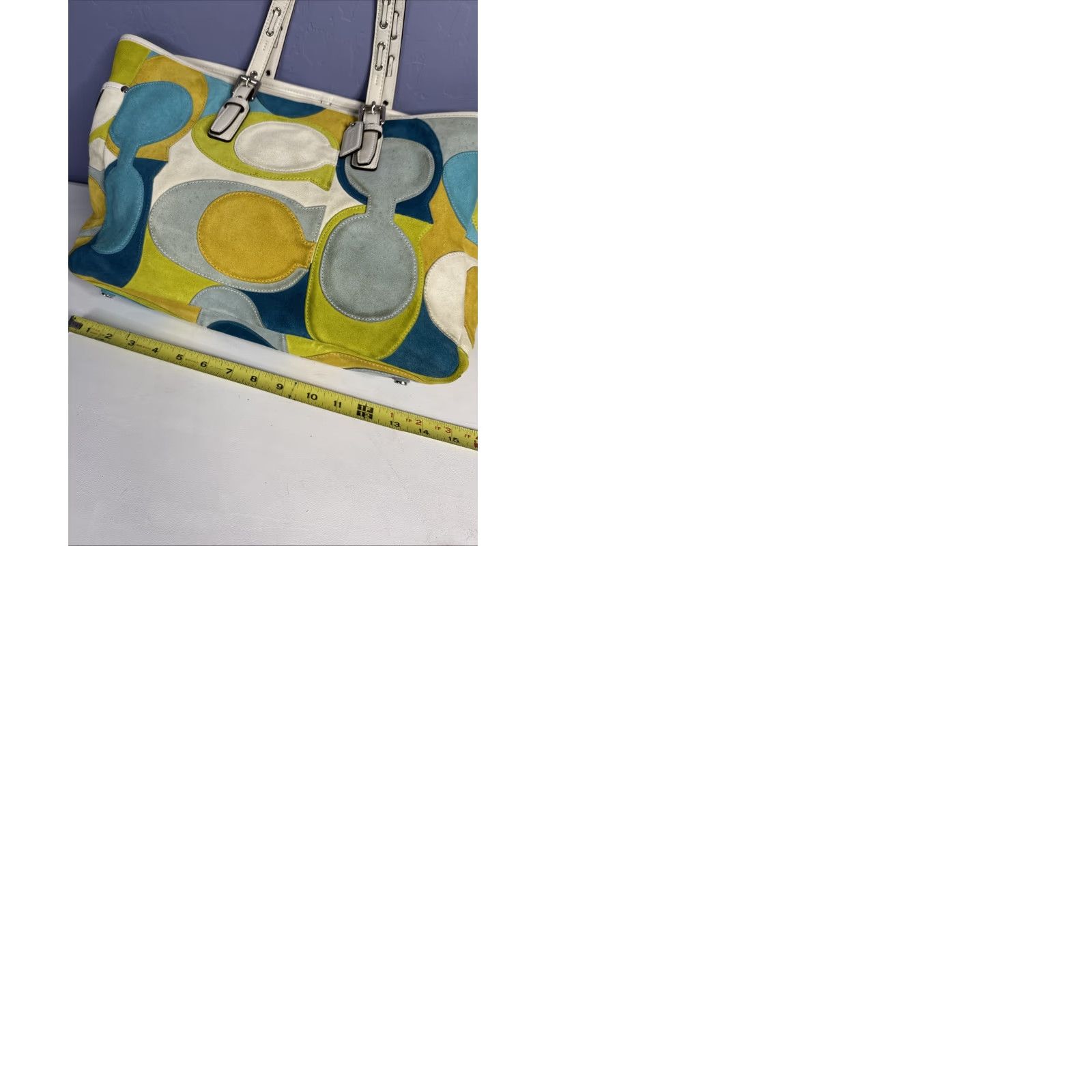VINTAGE Coach Limited Edition Suede Leather Multicolor Optic Tote Bag F03682 Tote Women Leather
