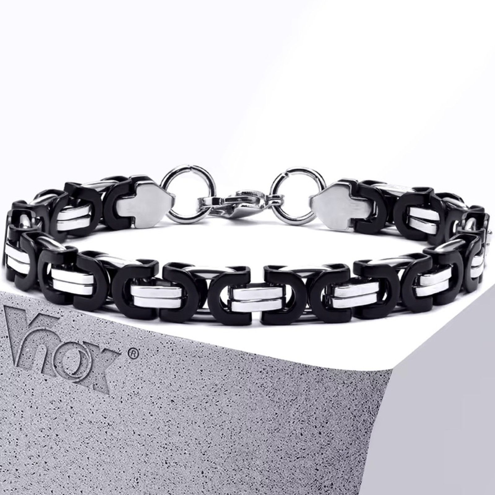 Other 8.5mm Black Silver Link Chain Bracelets Men Two Tone 8” Size ONE SIZE - 6 Thumbnail