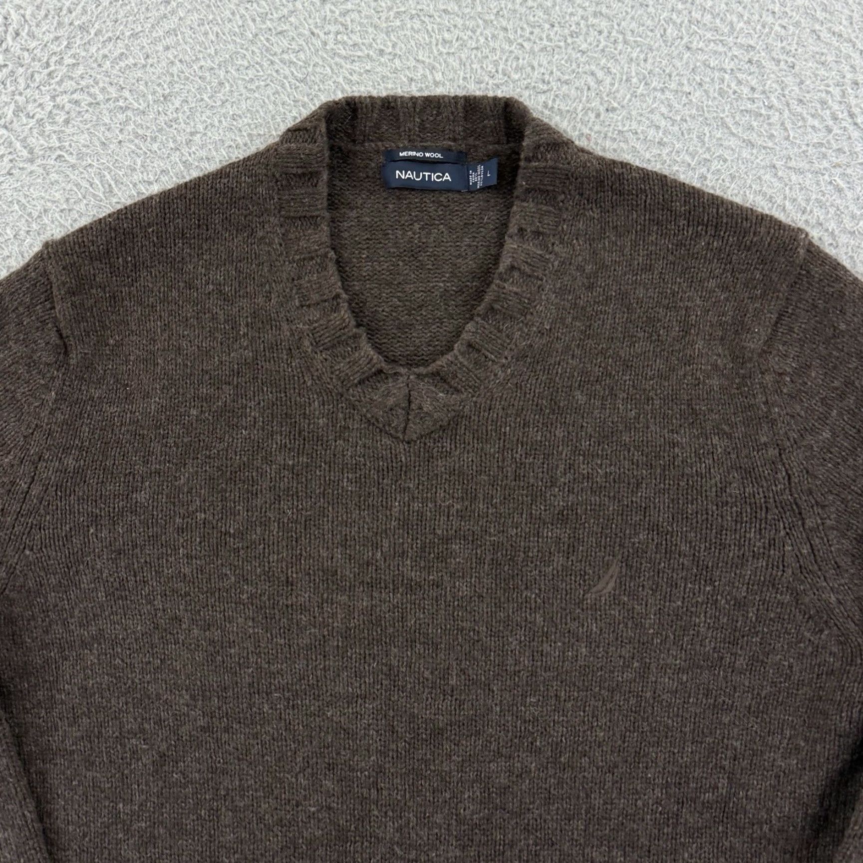 Nautica Nautica Sweater Mens Large Brown Merino Wool Blend Knit V Neck Long Sleeve Preppy Pullover Vintage: No Size US L / EU 52-54 / 3 - 3 Thumbnail