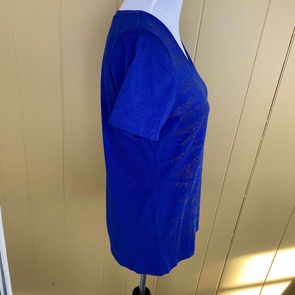 Other Peter Nygard women M v-neck short sleeve studded top blue Size M / US 6-8 / IT 42-44 - 5 Thumbnail