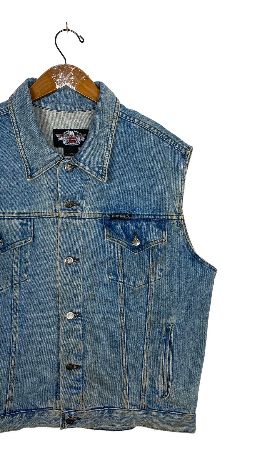 Harley Davidson Vintage Harley Davidson Denim Trucker Vest Big Logo Canada Size US L / EU 52-54 / 3 - 6 Thumbnail