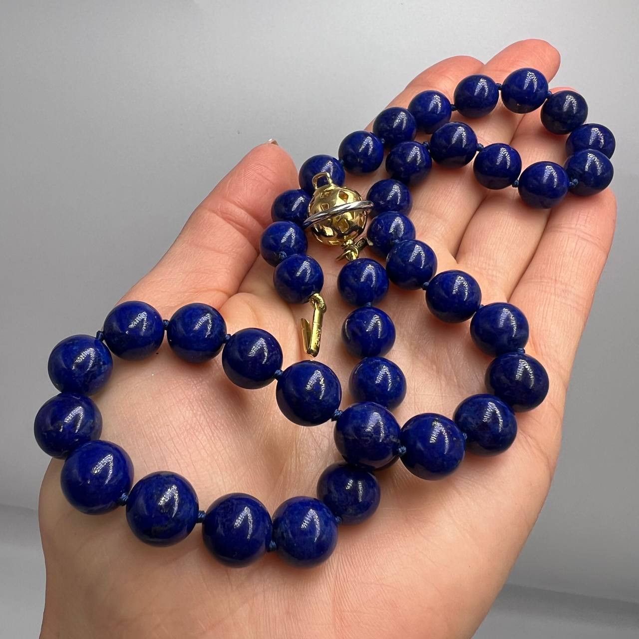 Vintage Gilt Silver 925 Jewelry Bead Necklace Lapis Lazuli in Blue, Women's