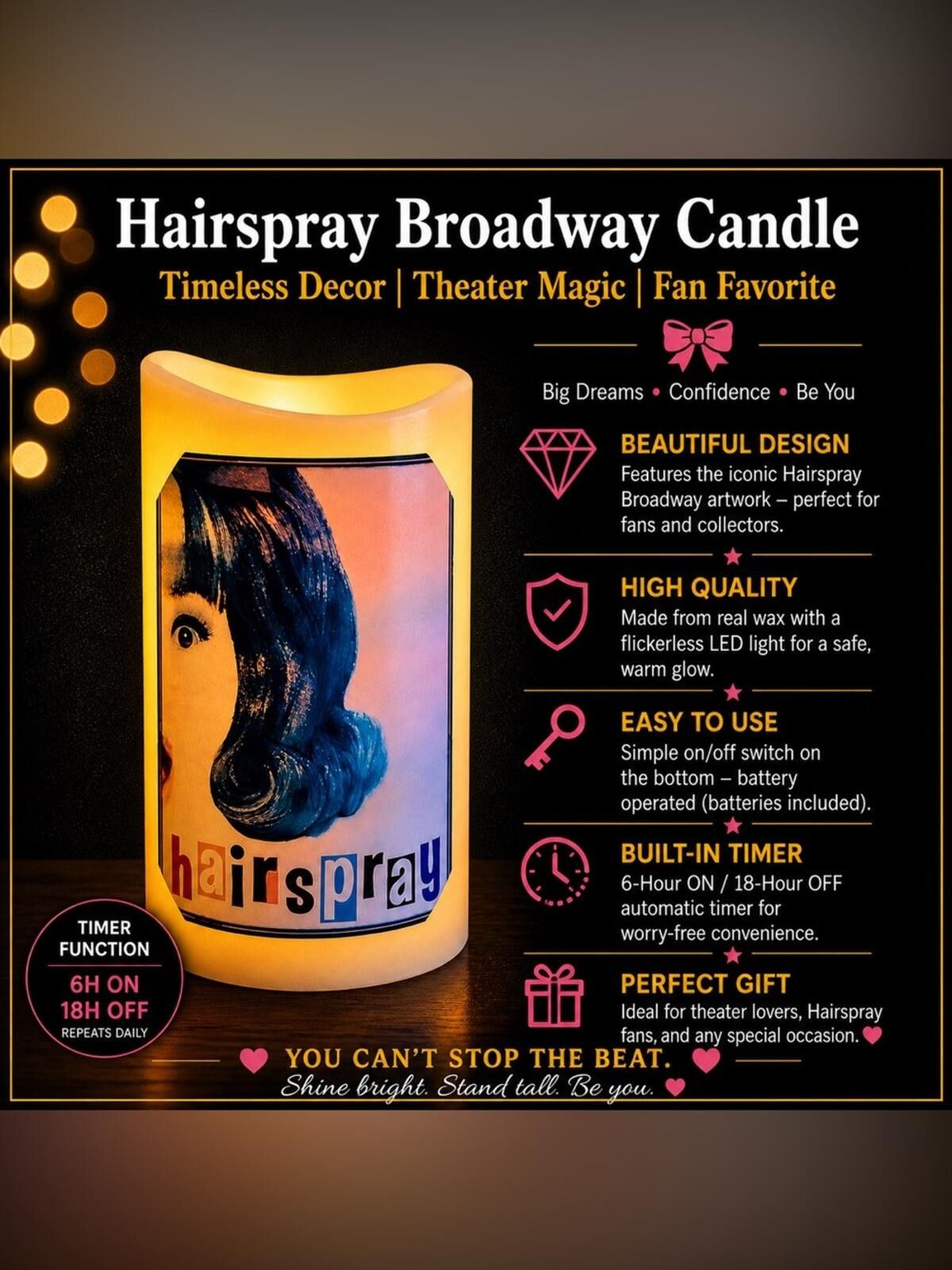 Other Hairspray Broadway Candle with Flickering LED Light and 6-Hr Size ONE SIZE - 1 Thumbnail