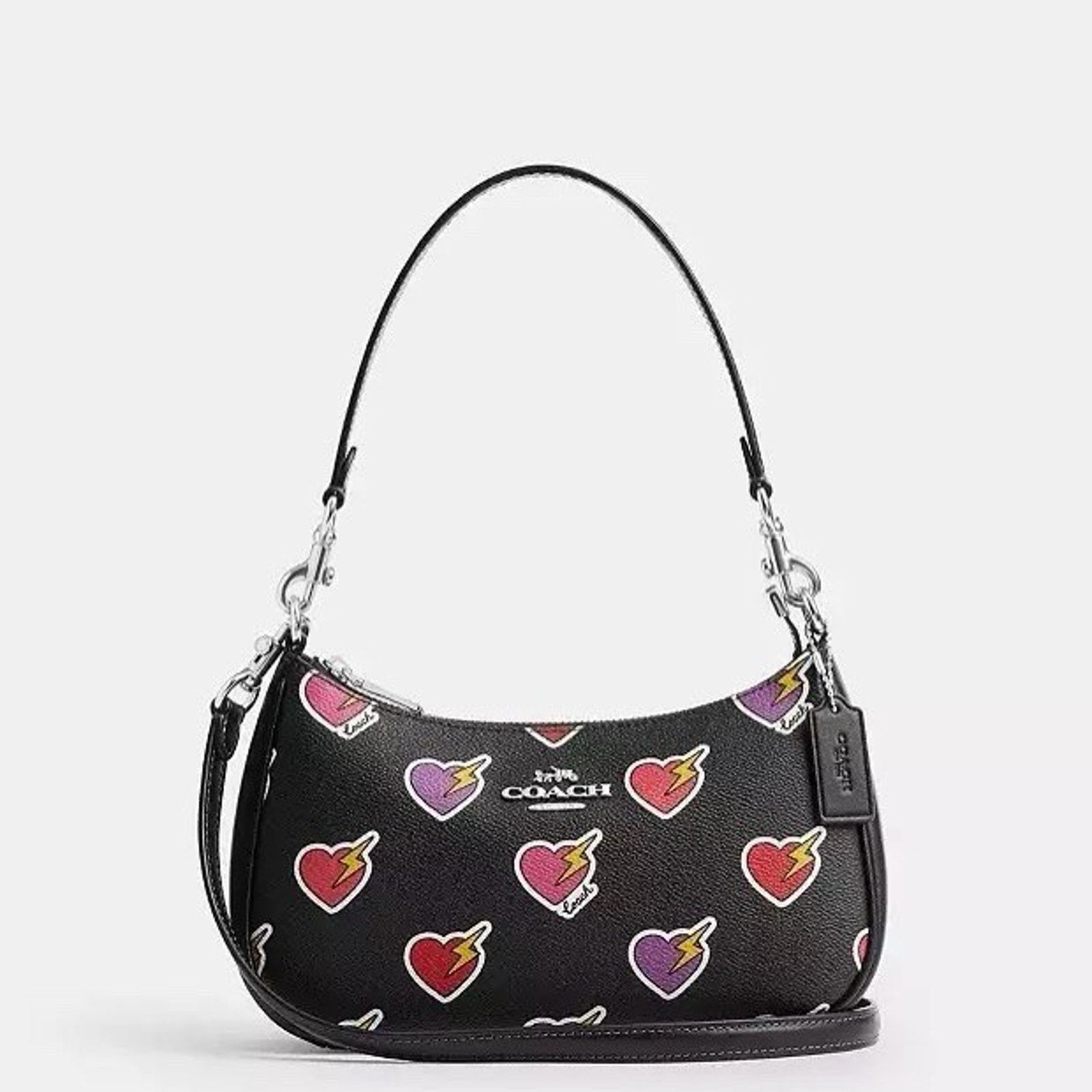 Coach Nwt Coach Teri Shoulder Bag Heart Bolt CY346 Silver/Black Size ONE SIZE - 8 Thumbnail