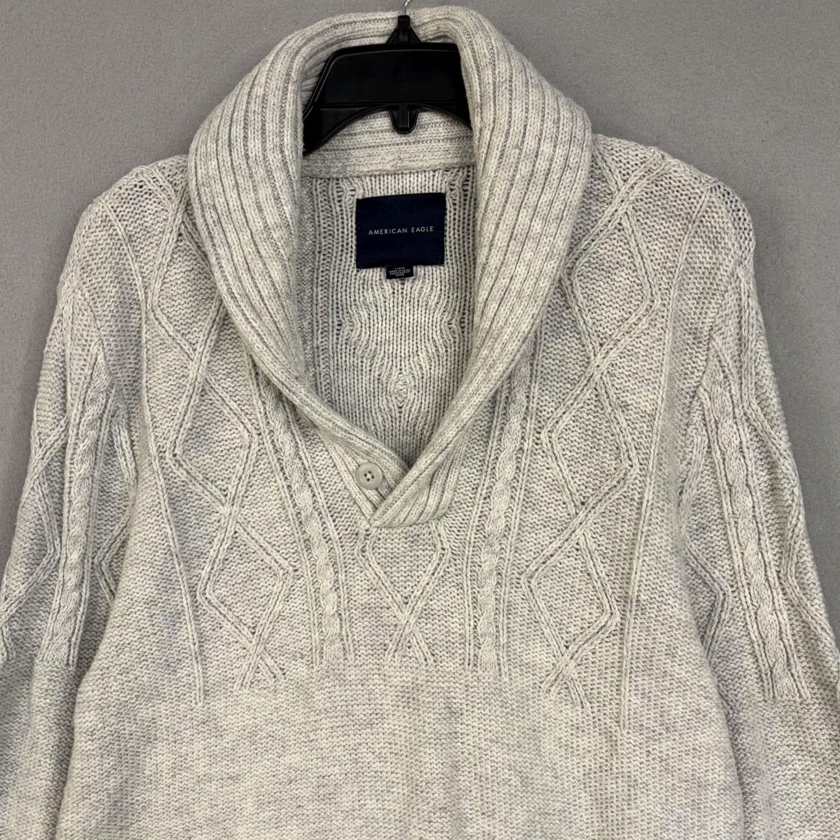American Eagle Outfitters American Eagle Sweater Mens Large Gray Cable Knit Shawl Preppy Academia Grandpa Size US L / EU 52-54 / 3 - 2 Thumbnail
