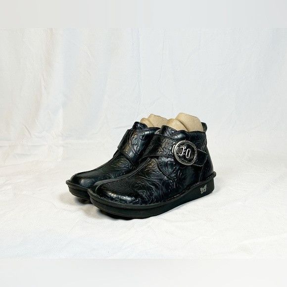 Other Alegria Caiti Black Leather Floral Yeehaw Ankle Boots Size US 7 / IT 37 - 1 Thumbnail
