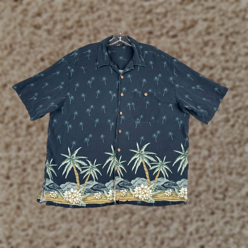Vintage WfF Shirt Men 2XL Blue Floral Palm Tree 100% Silk Hawaiian Beach Pocket Size US XXL / EU 58 / 5 - 1 Thumbnail