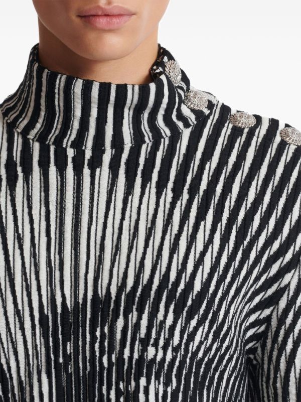 Balmain o1mt1gz0126 Face High Neck Wool Sweater in Black/White Size US XL / EU 56 / 4 - 2 Thumbnail