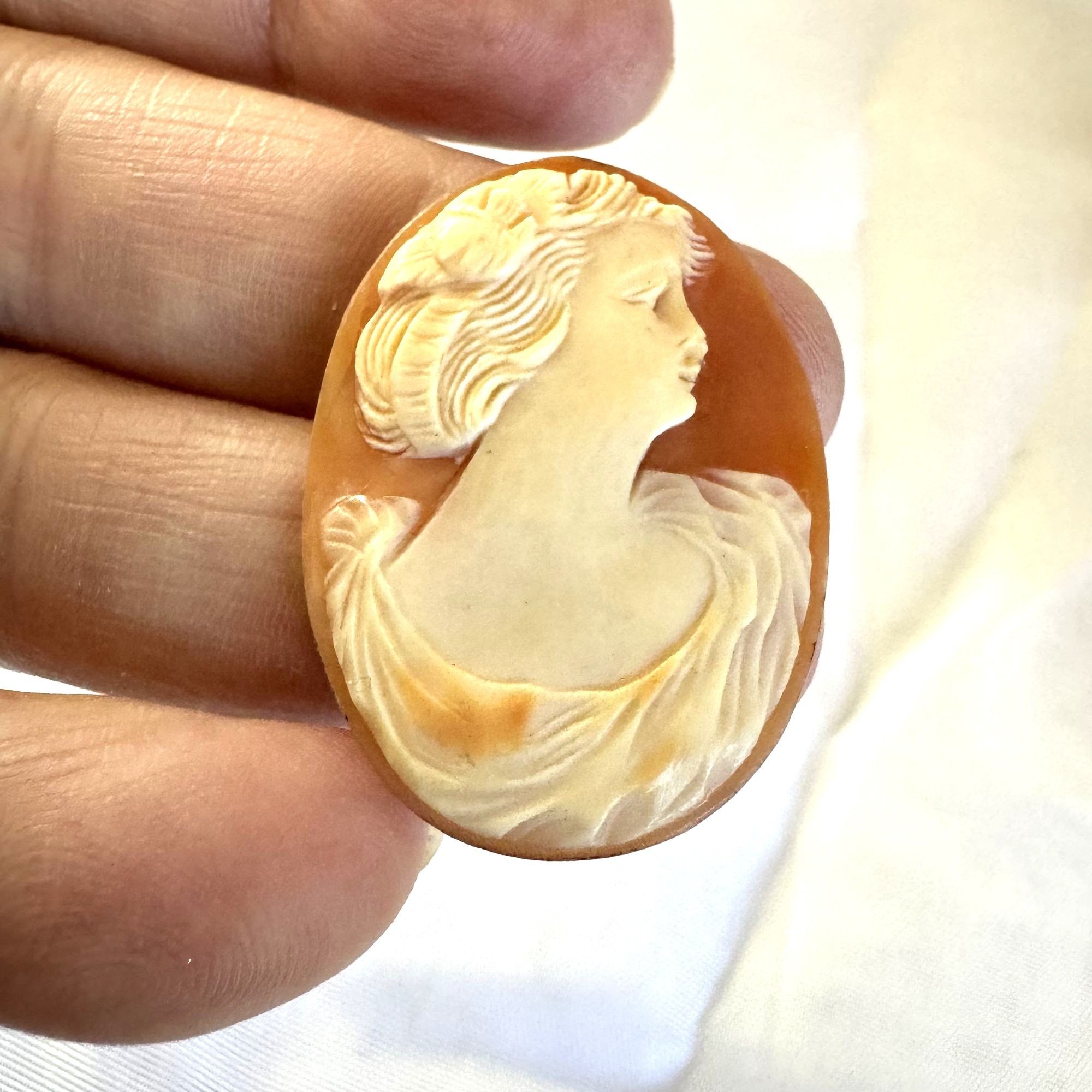 Vintage Antique Victorian Lady Profile Oval Carved Shell Loose Cameo Size ONE SIZE - 2 Thumbnail