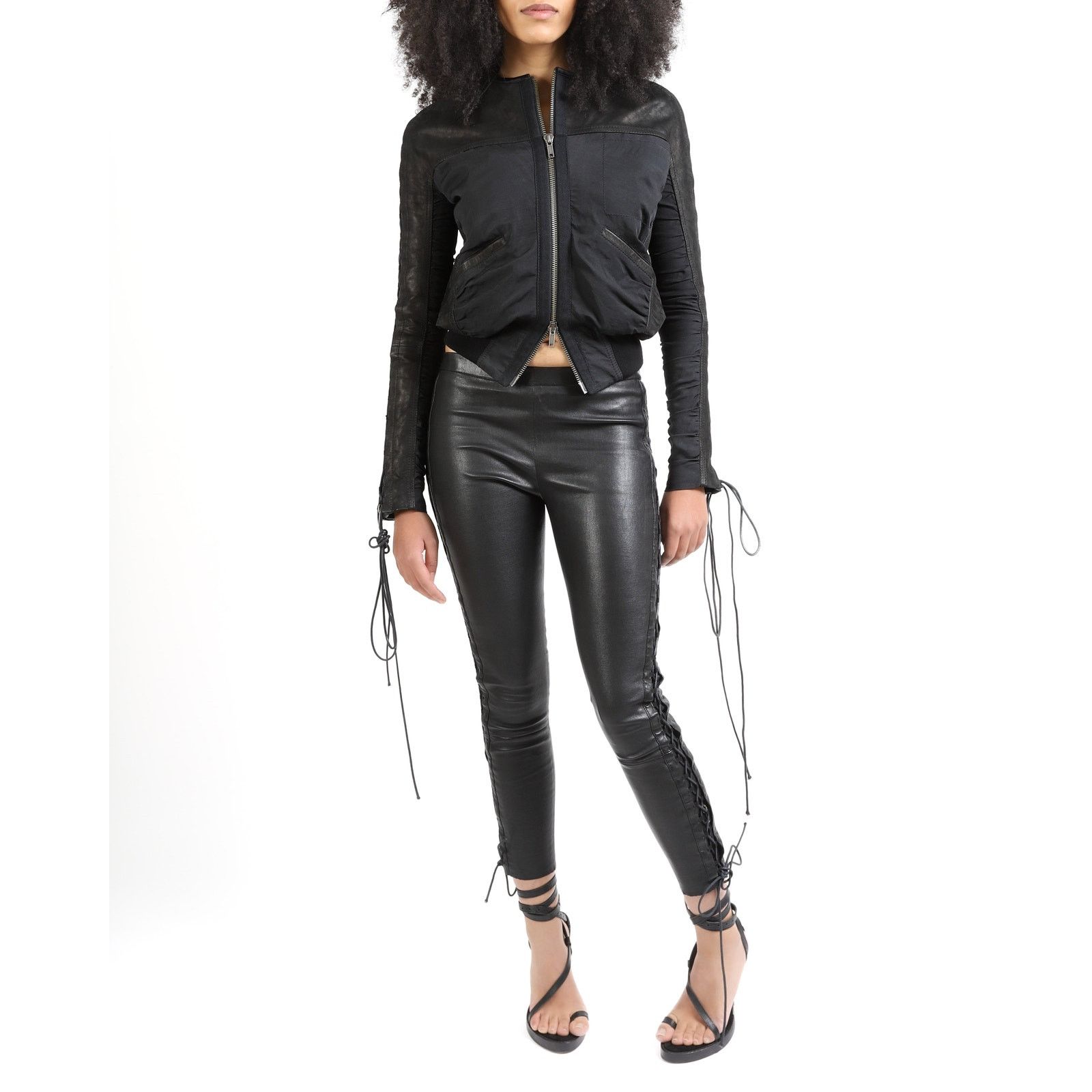 Haider Ackermann FW16 Two-Material Bomber Jacket with Lacing Detail Size XS / US 0-2 / IT 36-38 - 6 Thumbnail