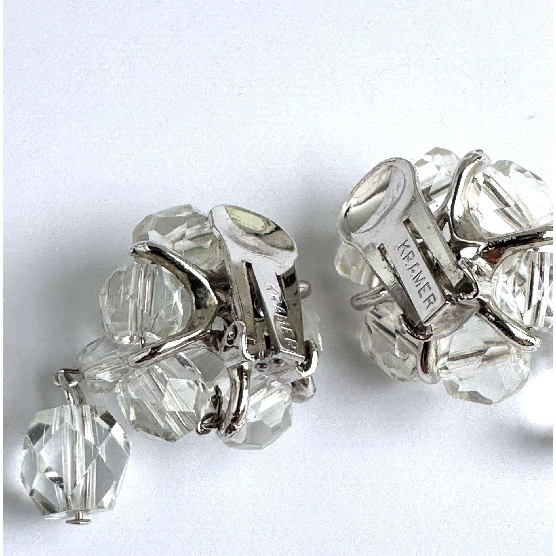 Vintage Vintage Kramer Clip On Earrings, 1950s Crystal Bead Cluster Size ONE SIZE - 6 Thumbnail