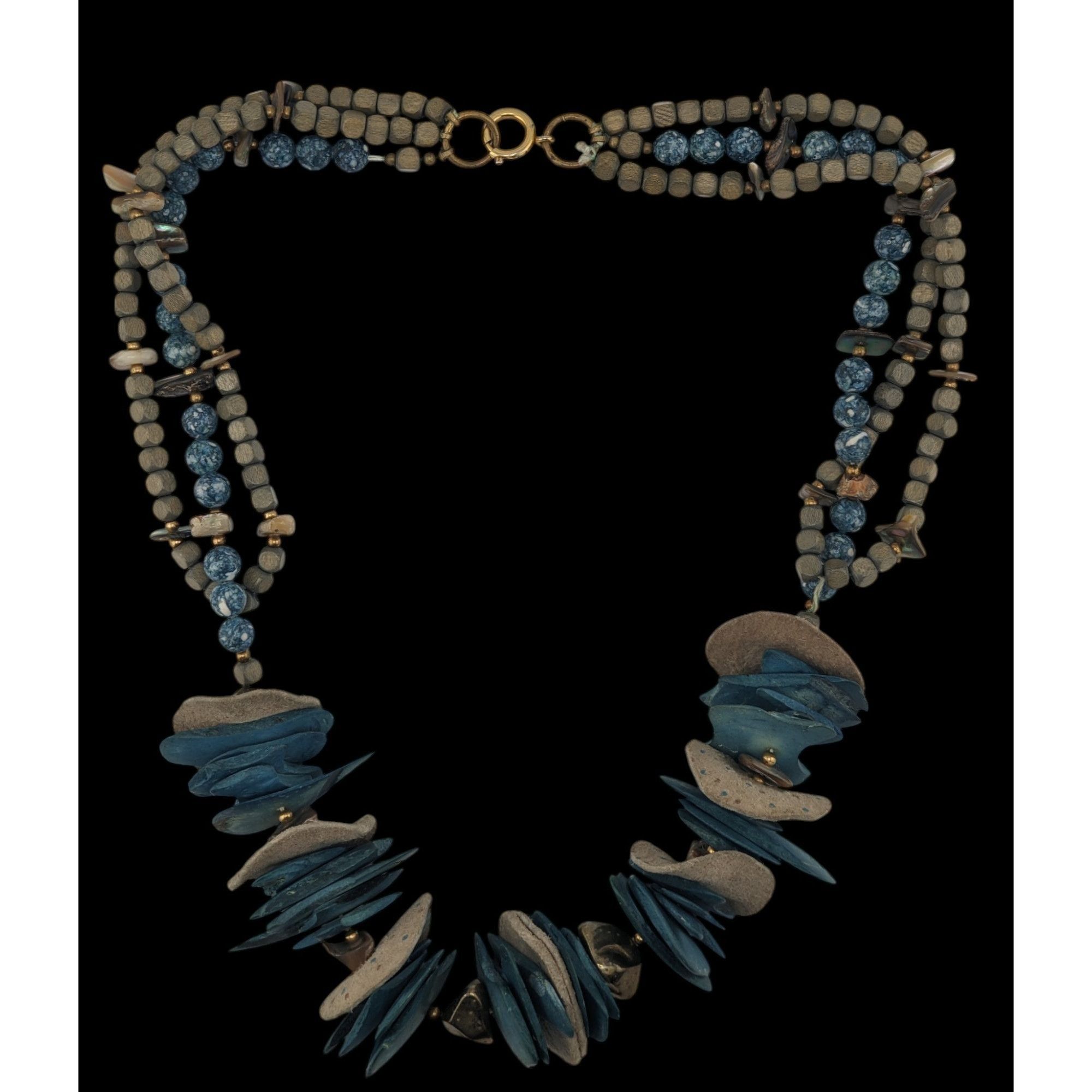 Other Vintage Bohemian Handmade Necklace With Wood Leather Stone & Size ONE SIZE - 3 Thumbnail