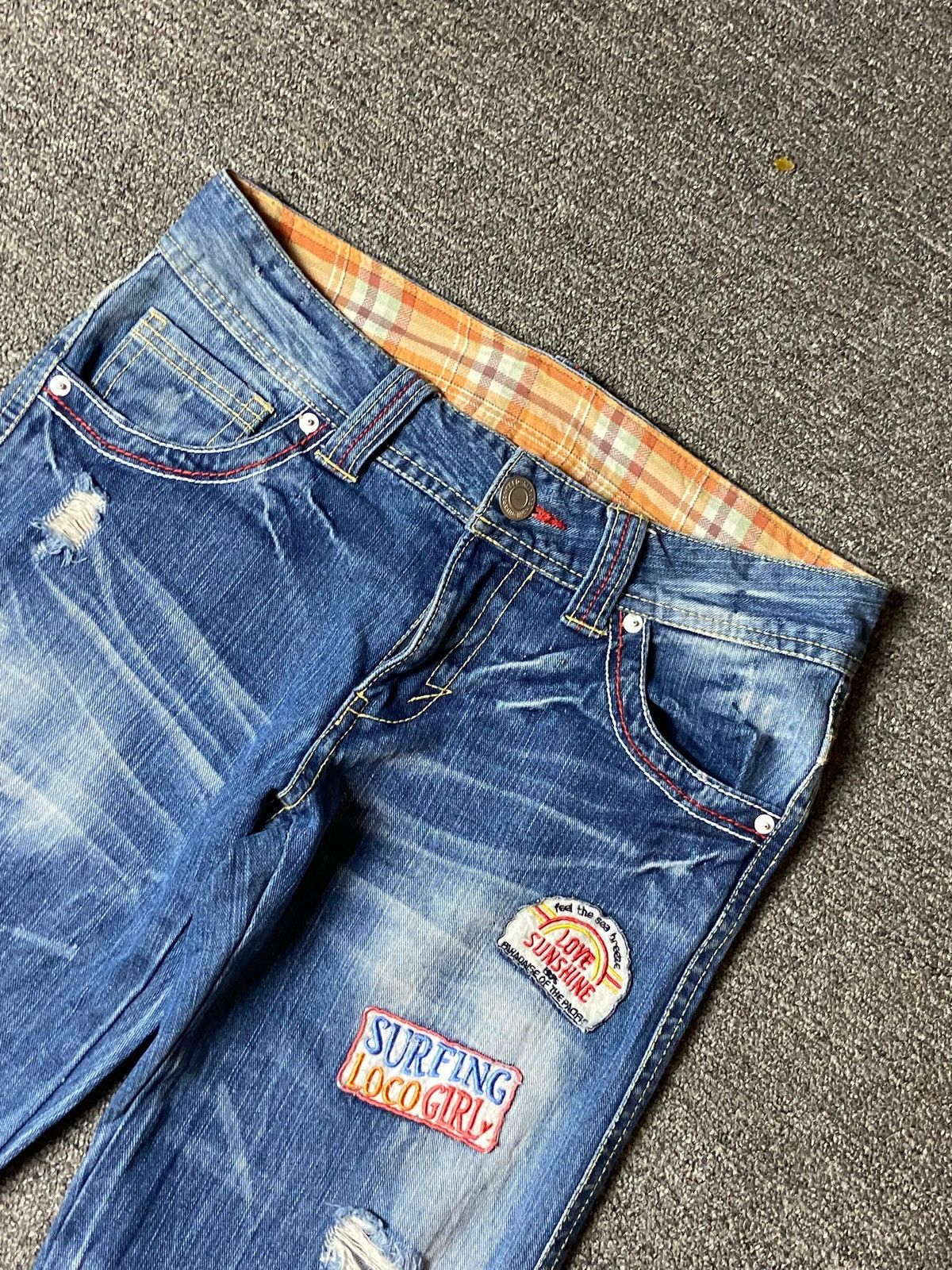 Japanese Brand Distressed Denim Jeans with Patches (122)