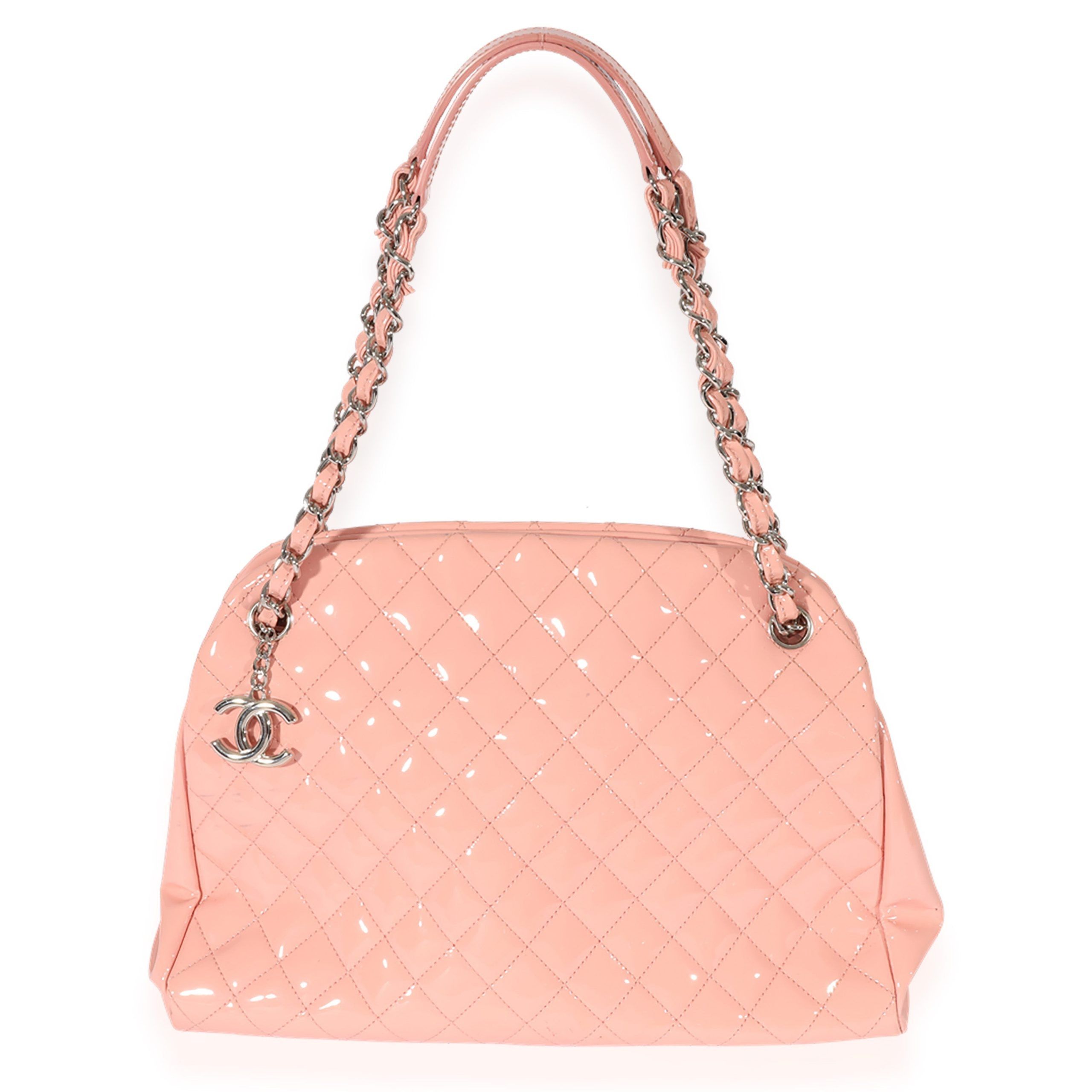 image of Chanel Pink Patent Mademoiselle Large Bowling Bag, Women's
