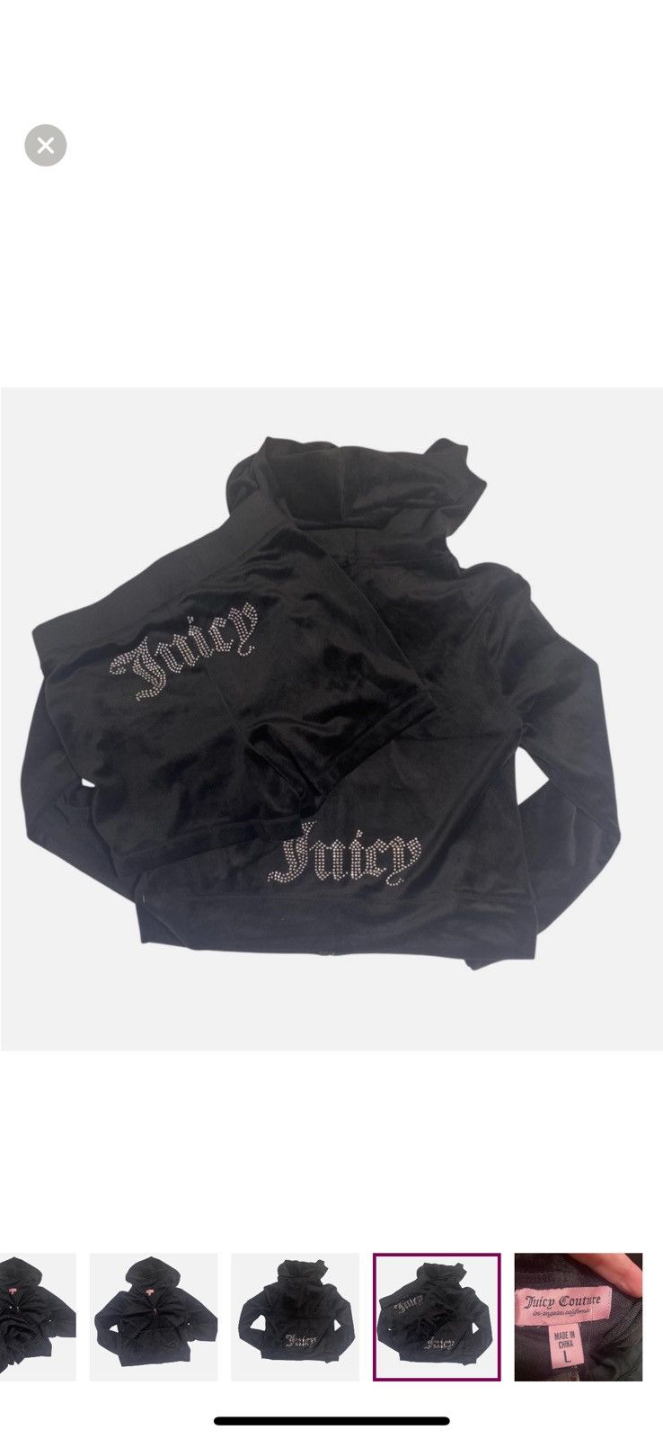 Juicy Couture Juicy Couture Black Bling Velour Tracksuit Lg Size 30" / US 8 / IT 44 - 4 Thumbnail