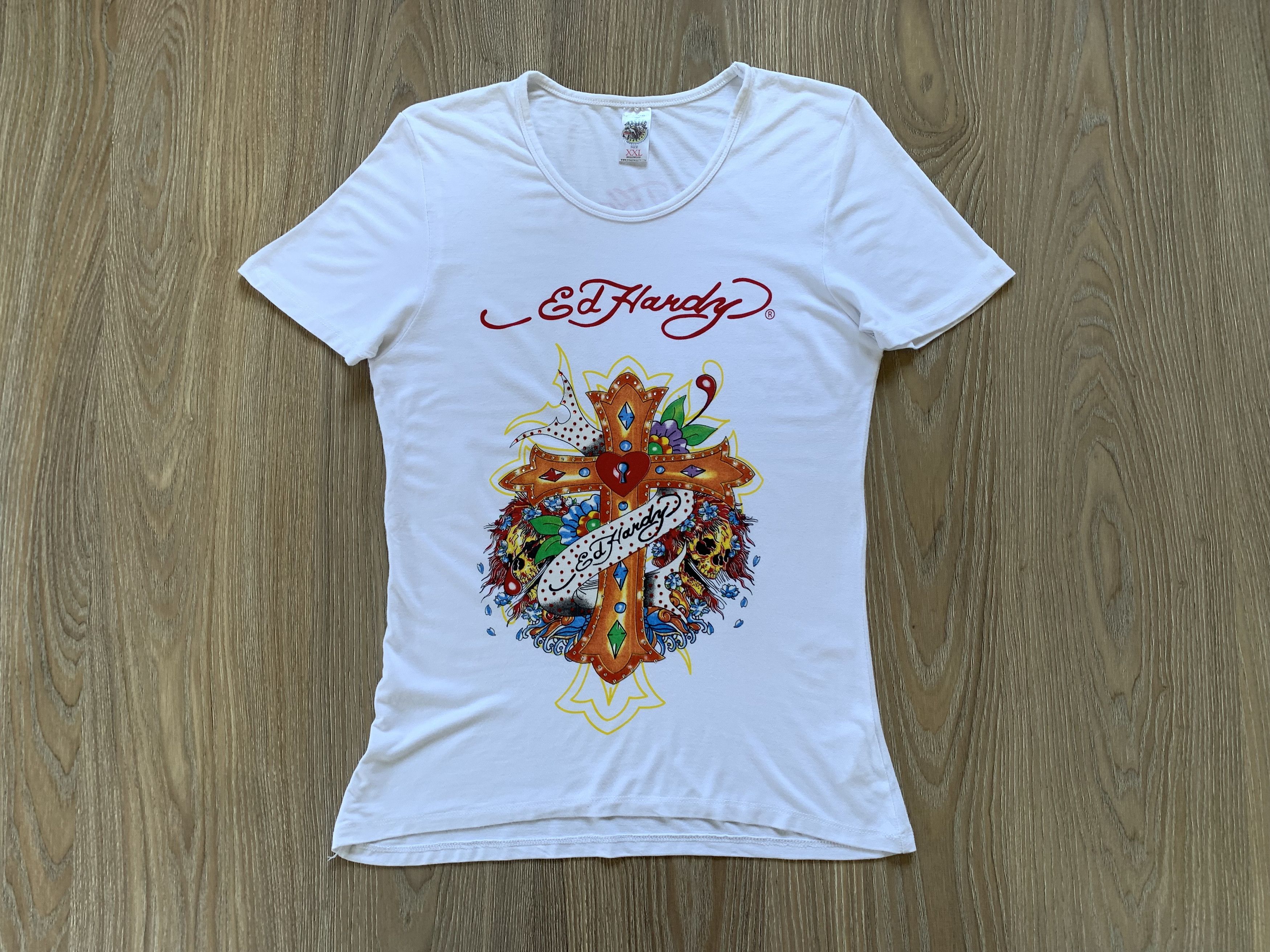Ed Hardy × Vintage Ed Hardy White Womens Printed T-Shirt Size XXL / US 16-18 / IT 52-54 - 1 Thumbnail