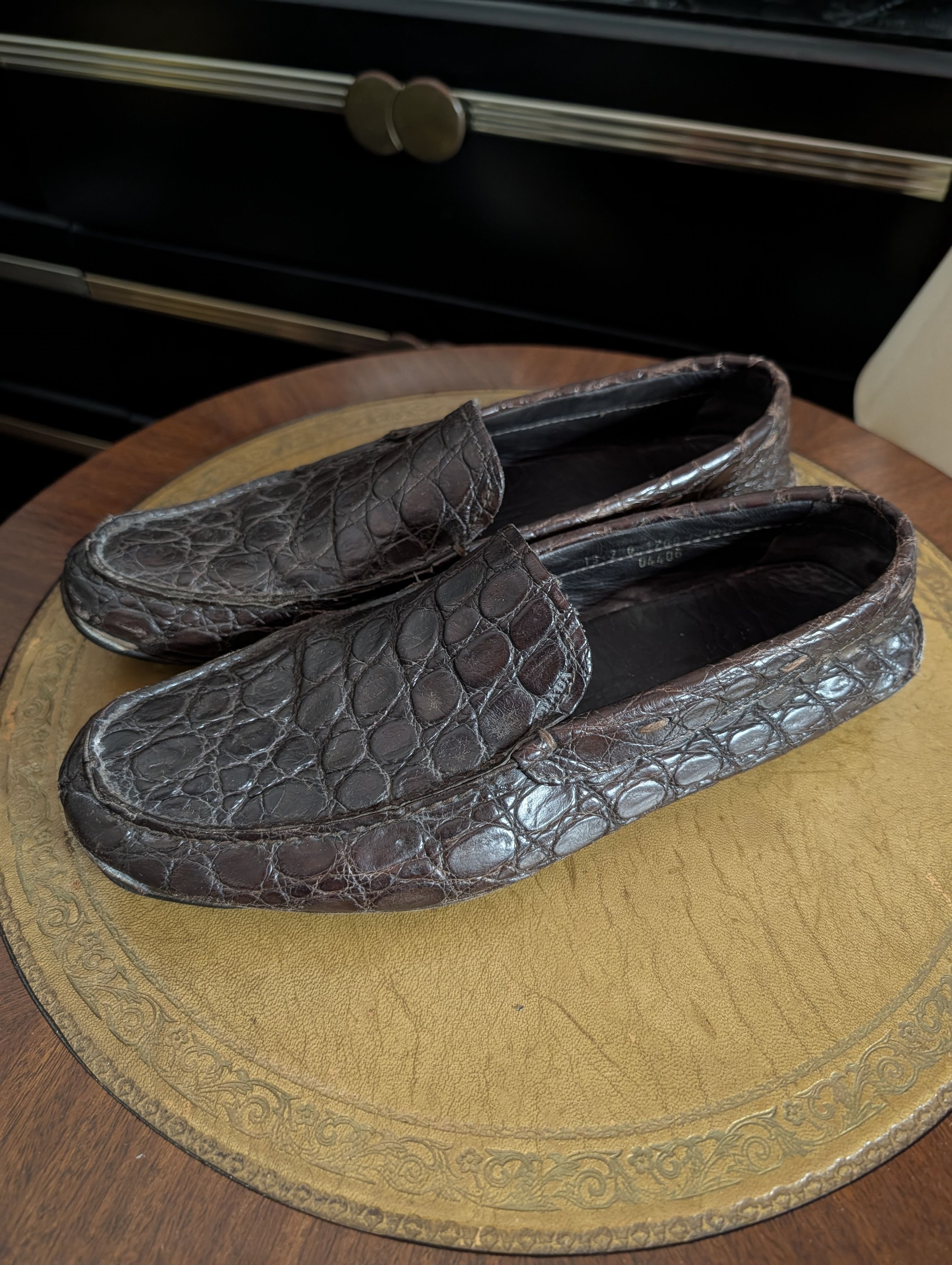 PRADA Genuine Alligator VTG Brown Driving Loafers Exotic